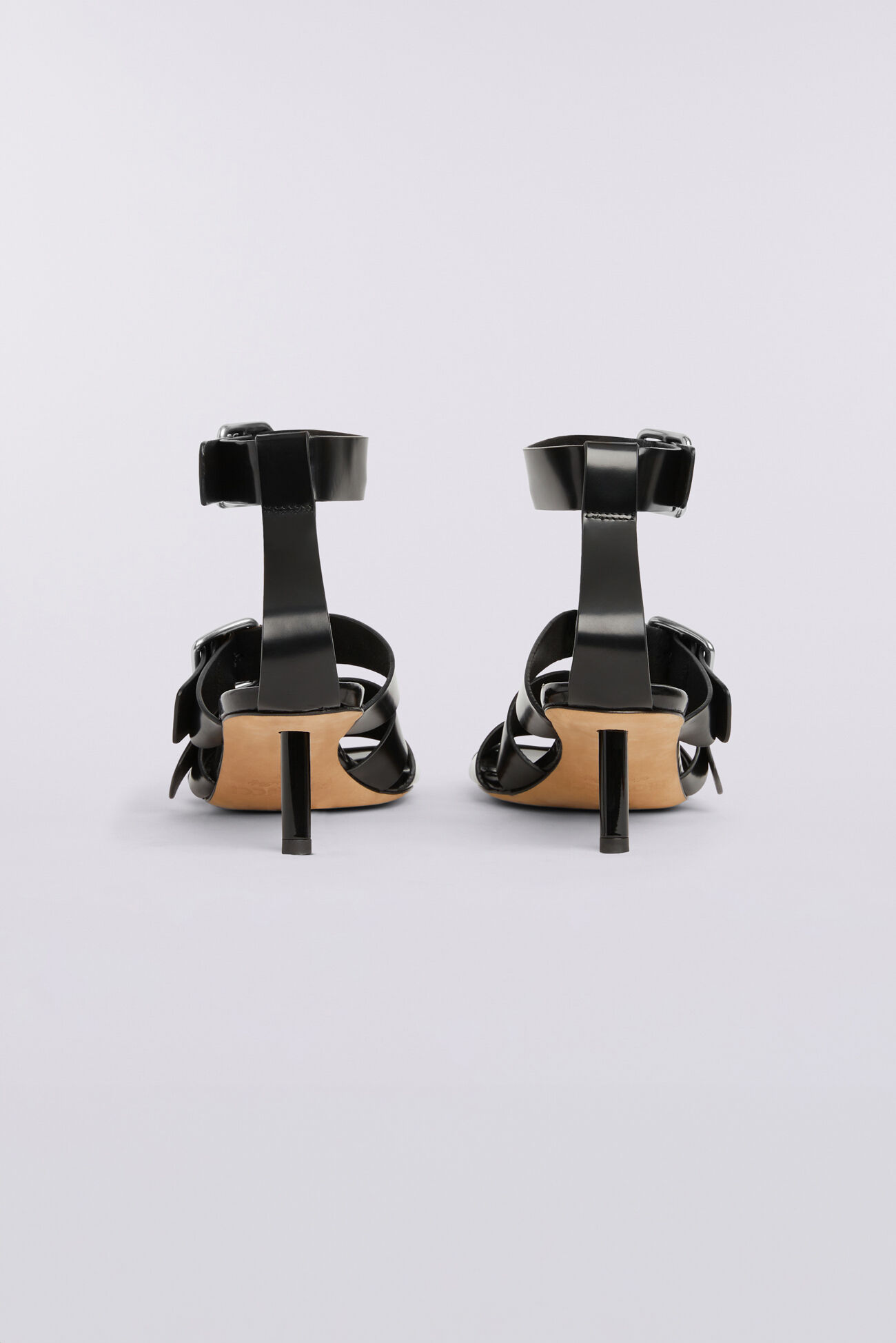 Leather Buckle Strap Heels Black