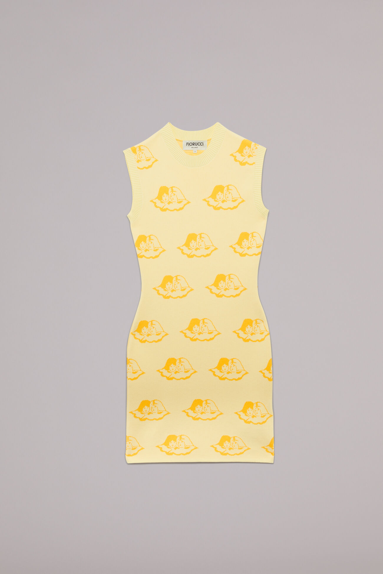 All Over Angels Knit Mini Dress Yellow