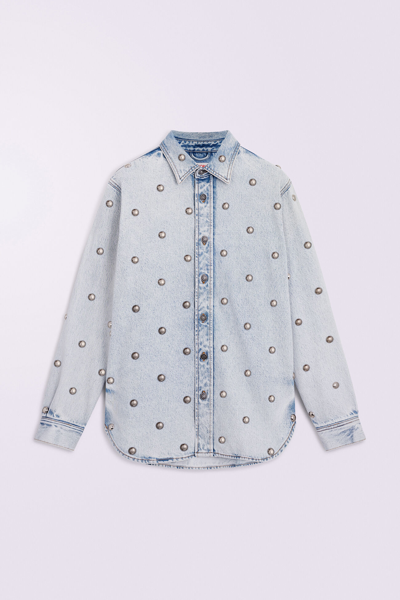 Unisex Stud Denim Overshirt Bleach Blue