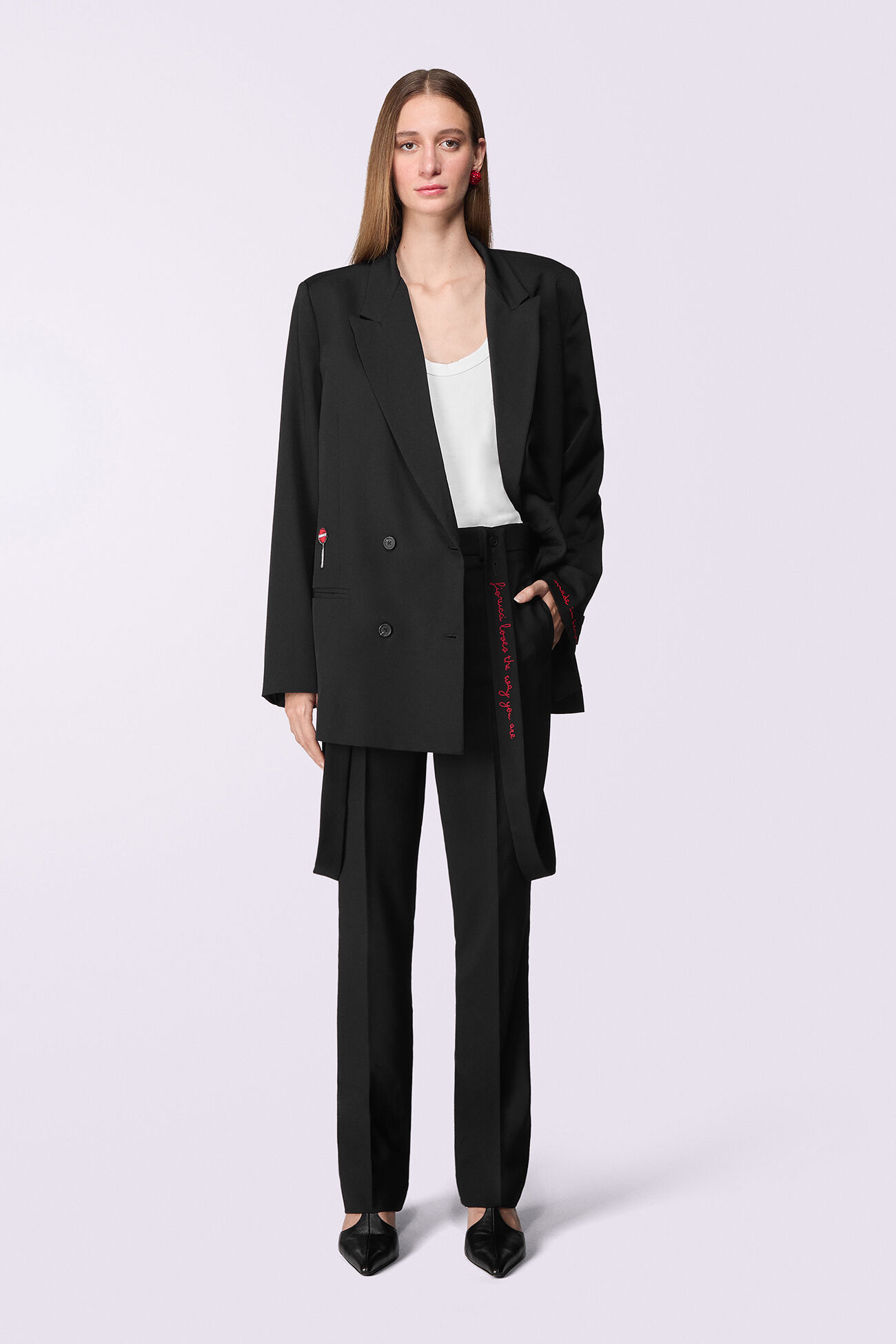 Embroidered Suspender Trousers Black