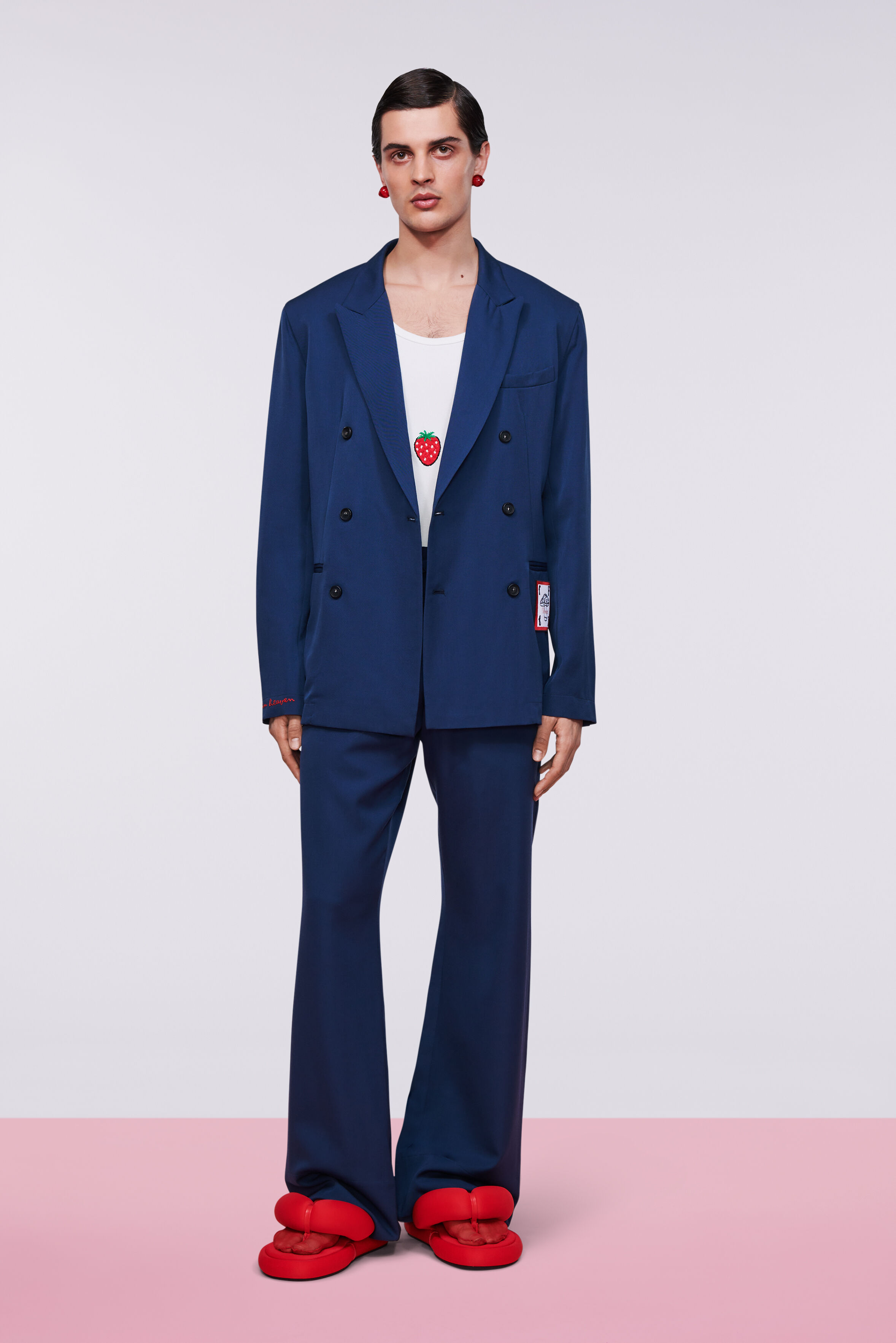 Double Breasted Patch Blazer Blue