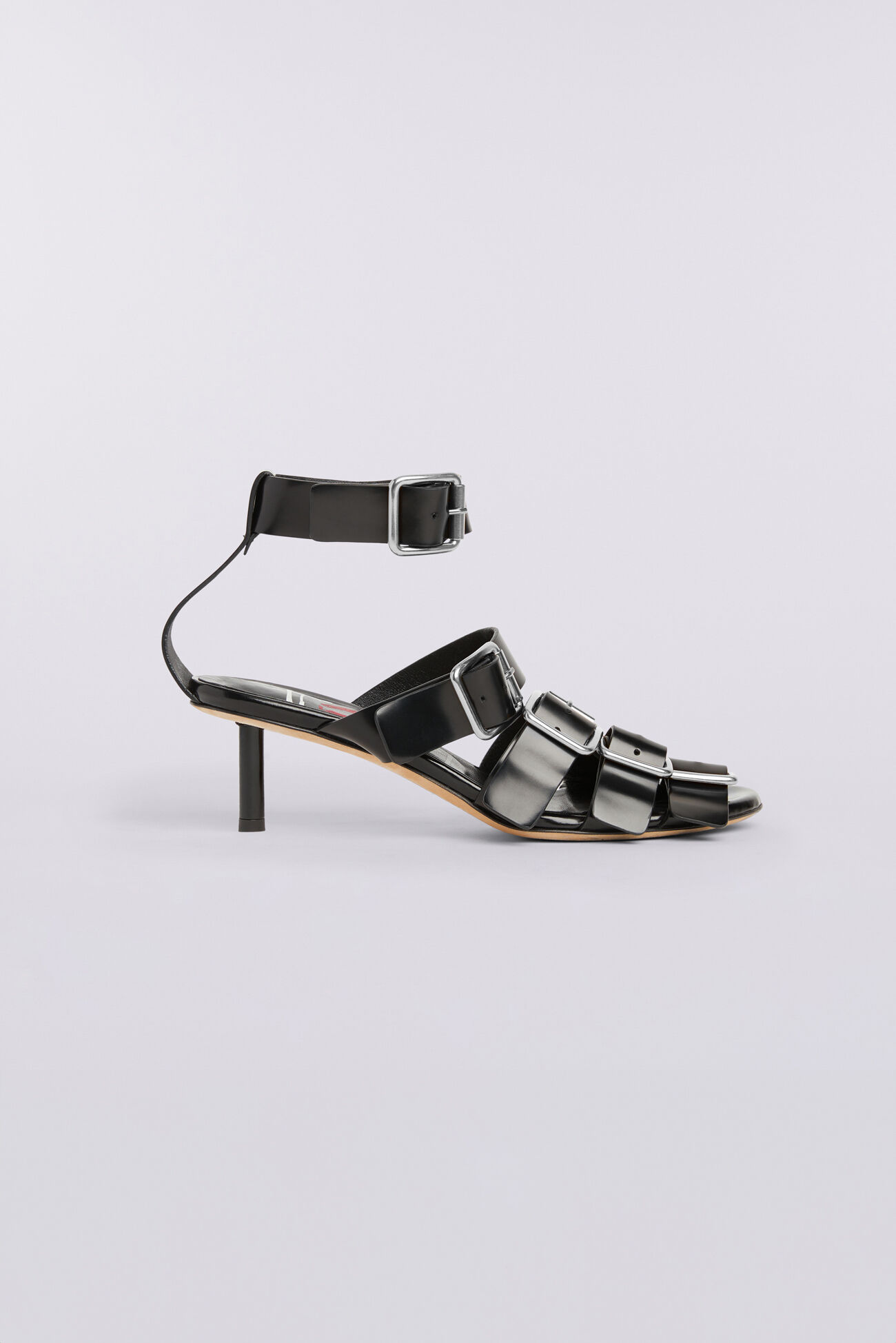 Leather Buckle Strap Heels Black