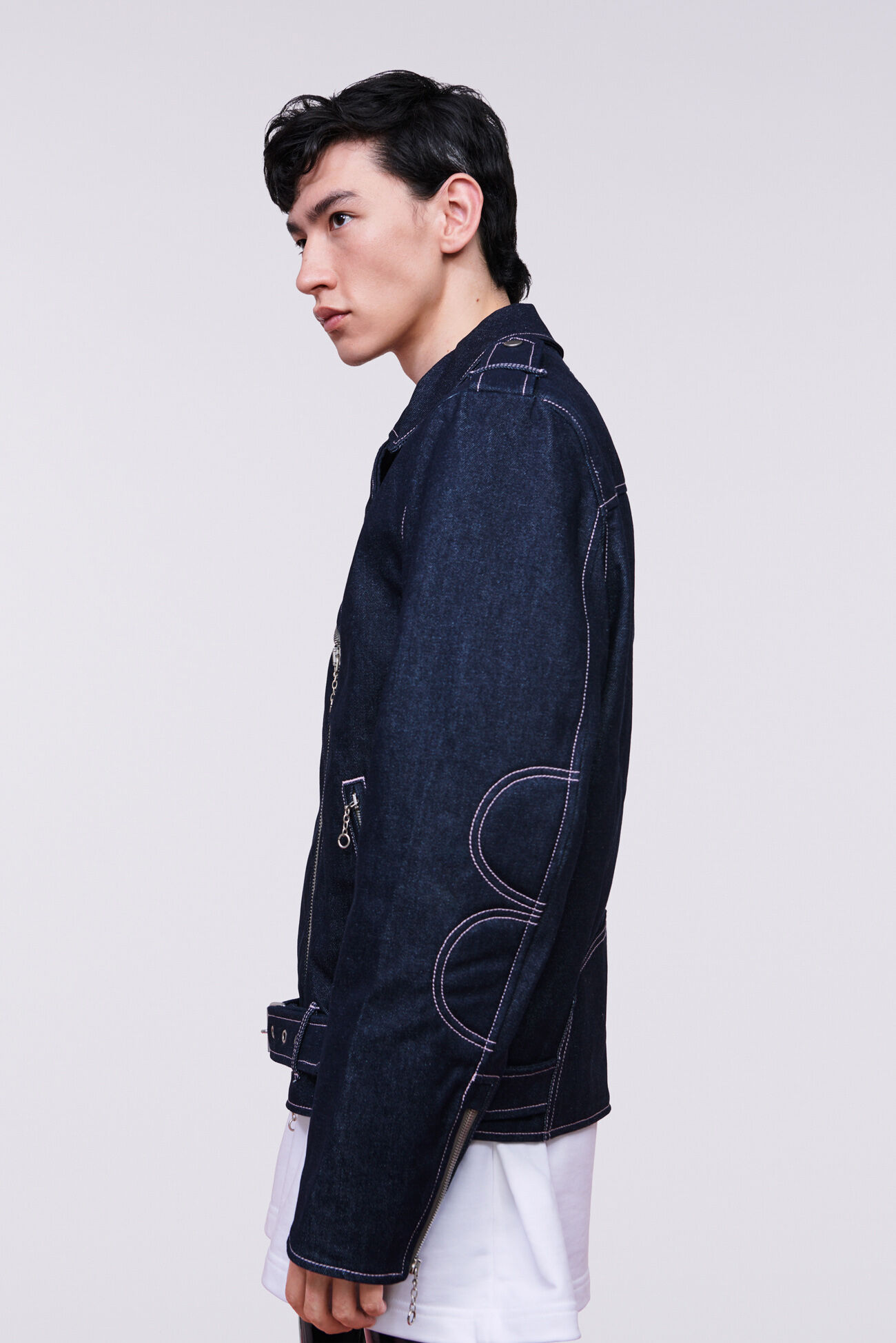 Unisex Biker Denim Jacket Dark Blue
