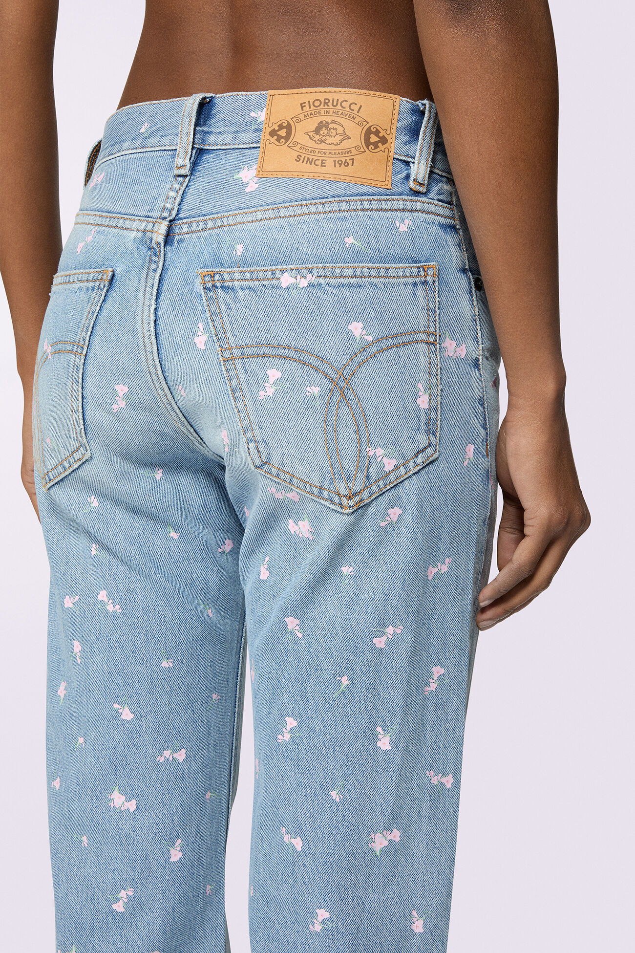 Floral Straight Fit Jeans Light Blue