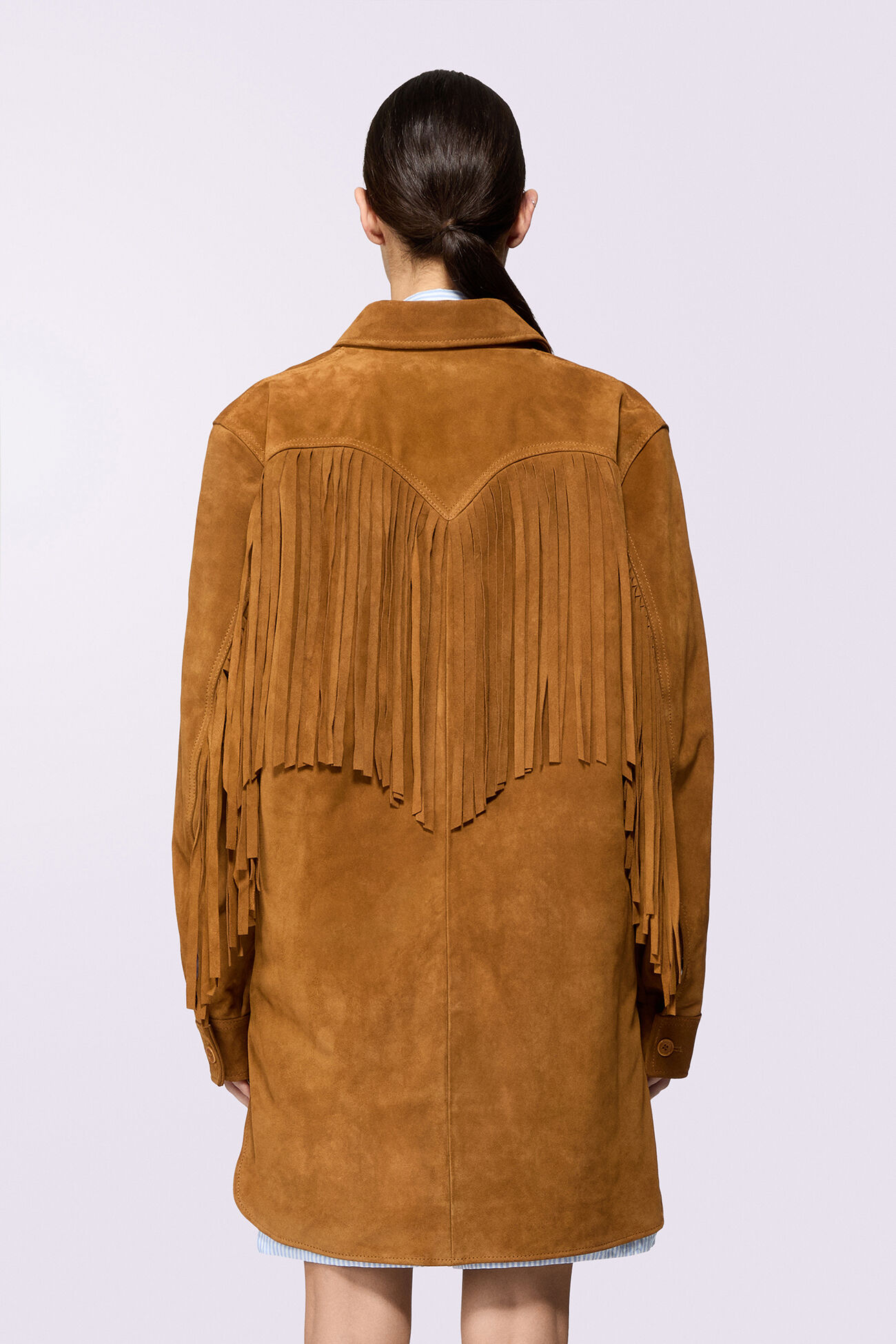 Unisex Fringe Suede Overshirt Brown