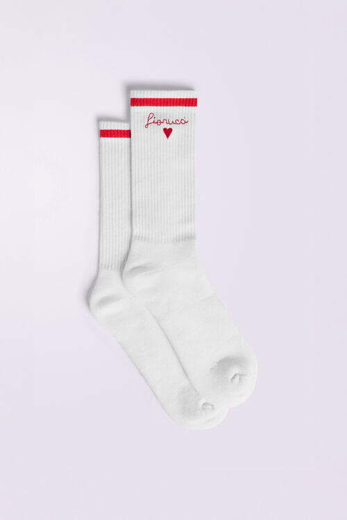 Embroidered Heart Socks White