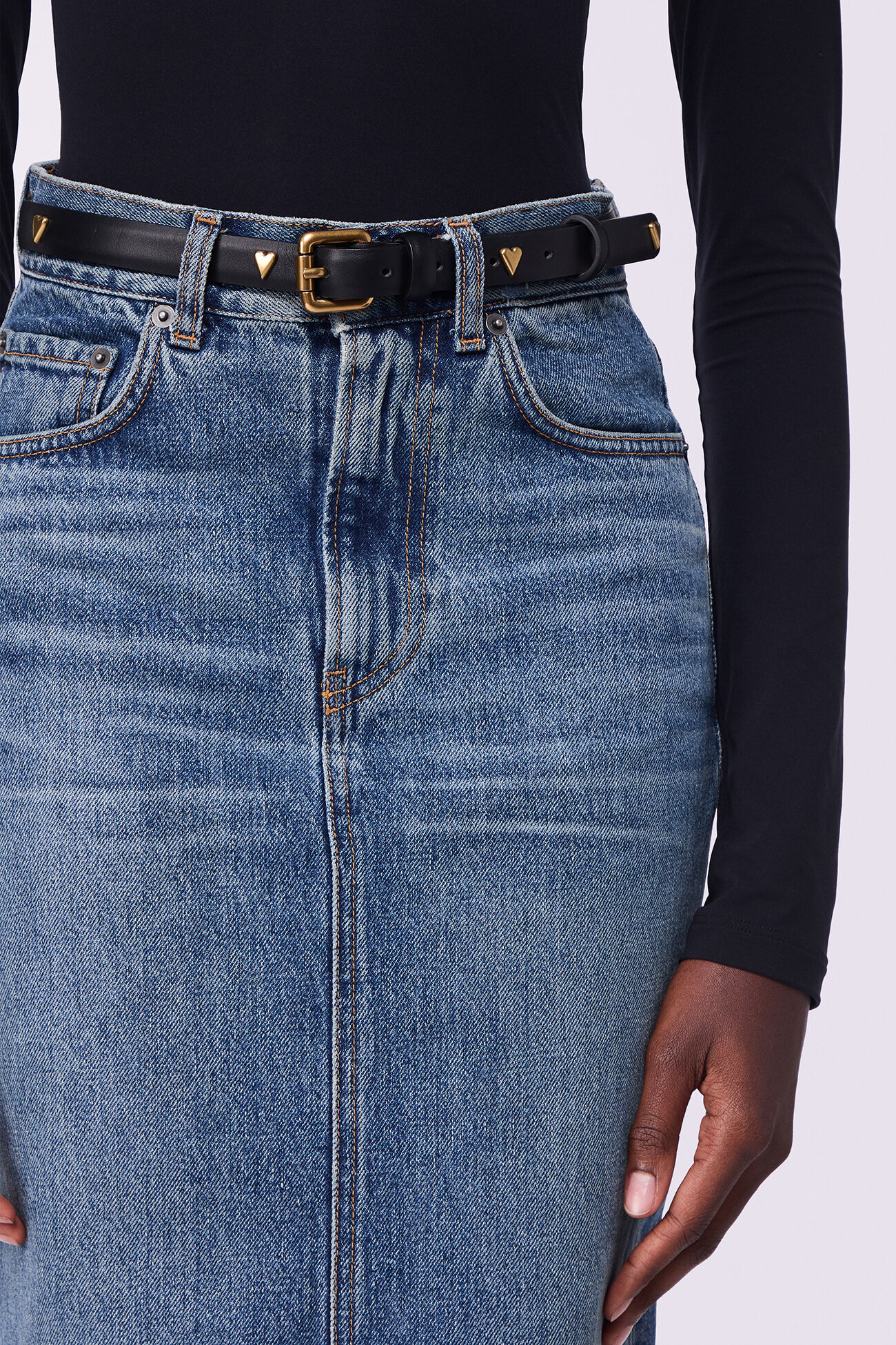 Heart Stud Leather Belt Black