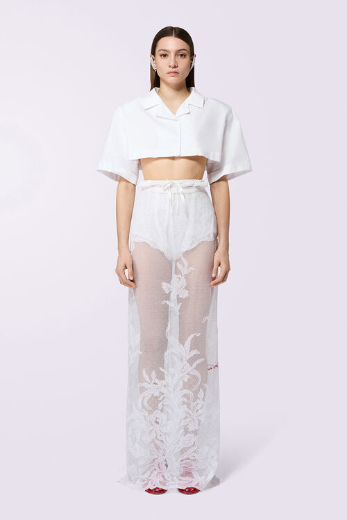 Embroidered Lace Maxi Skirt White