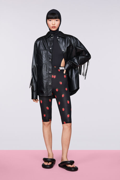 Raspberry Print Biker Shorts Black