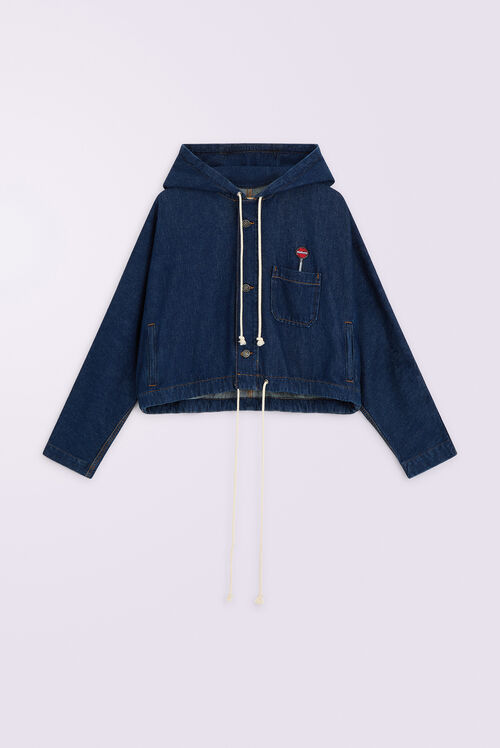 Lollipop Patch Denim Hoodie Deep Blue
