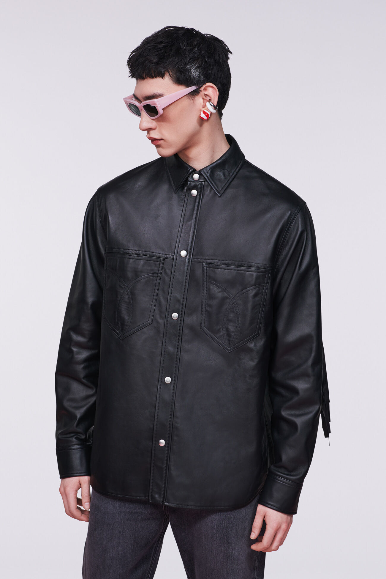 Unisex Fringe Leather Shirt Black