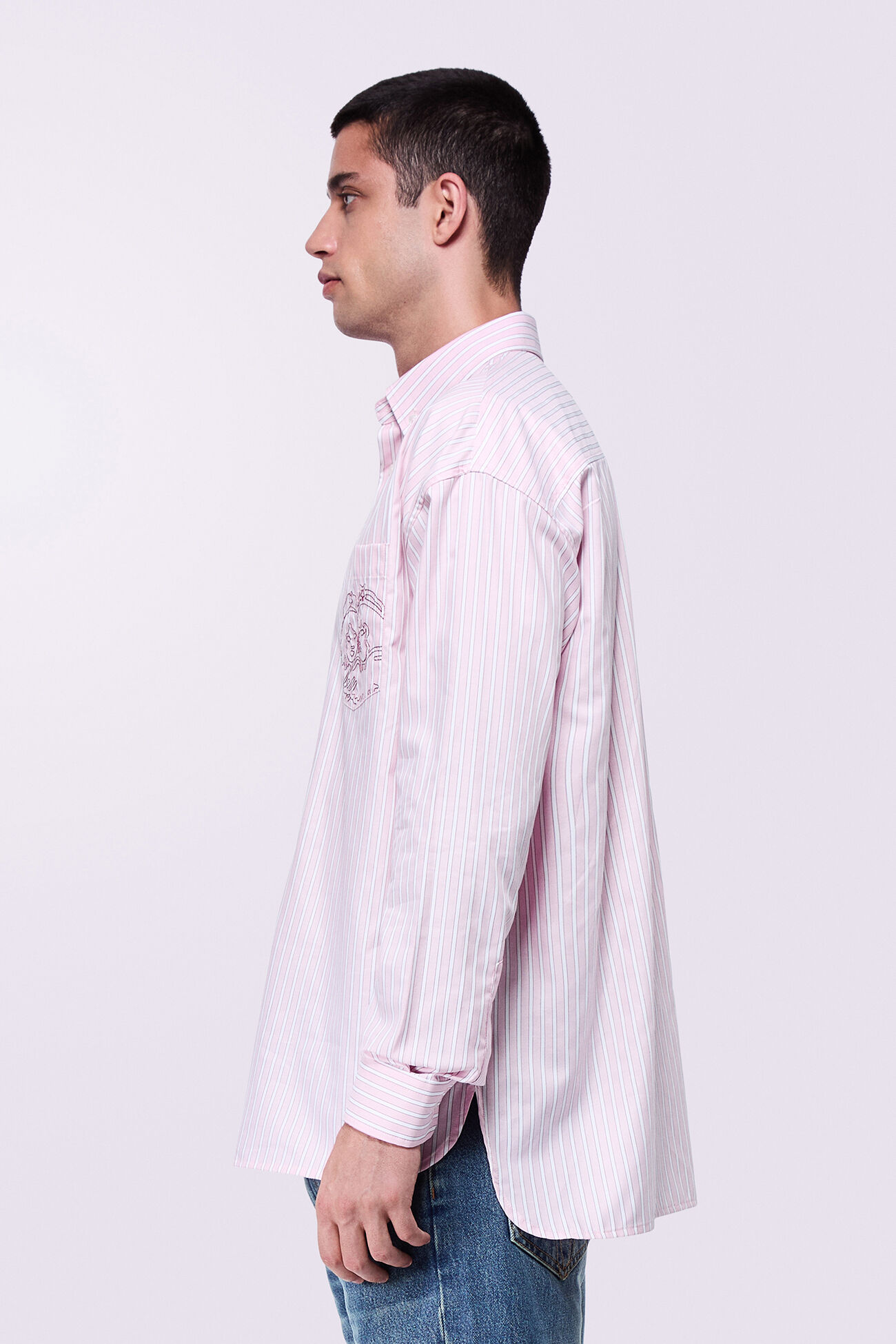 Embroidered Angels Stripe Shirt Pink