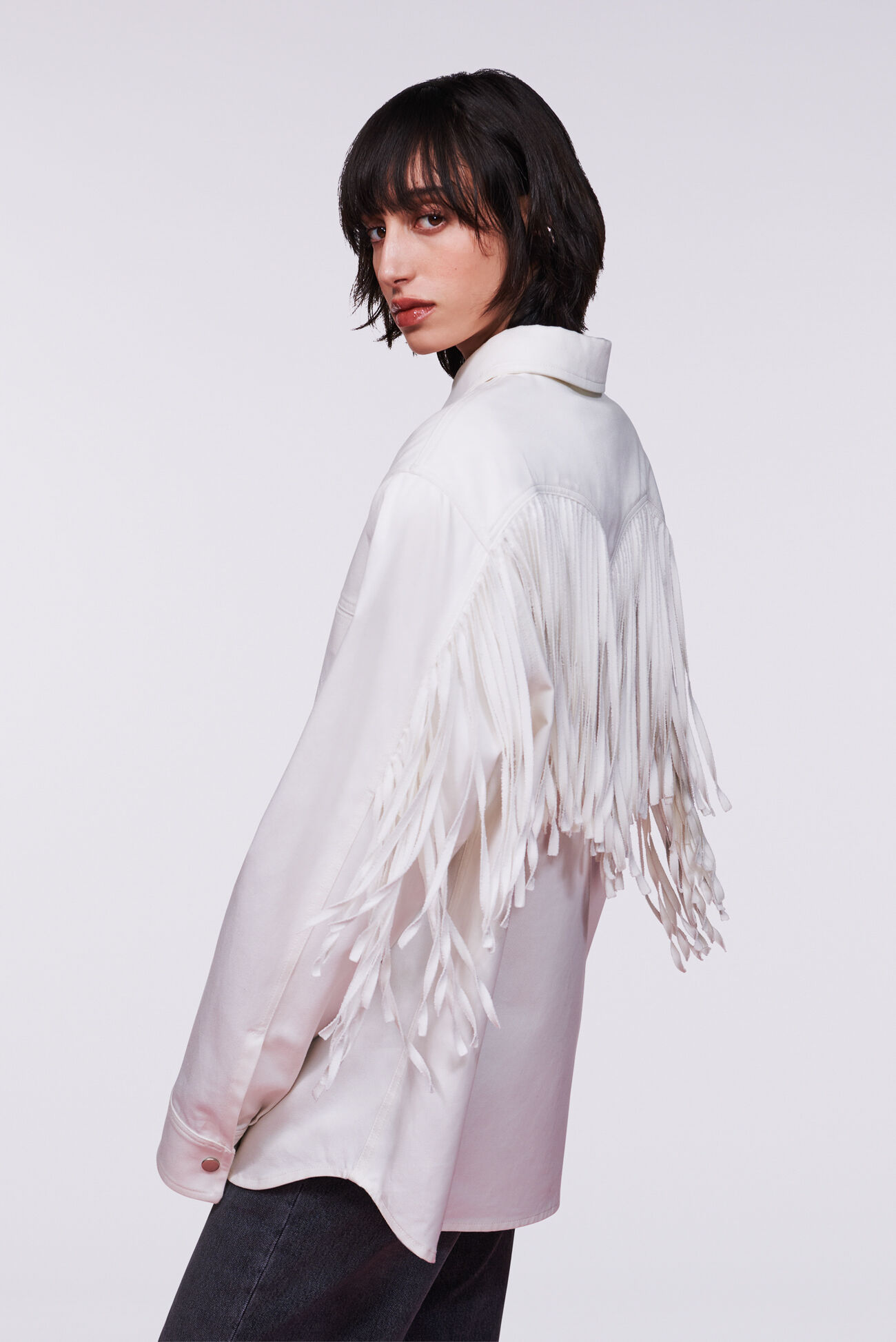 Unisex Fringe Gabardine Shirt White