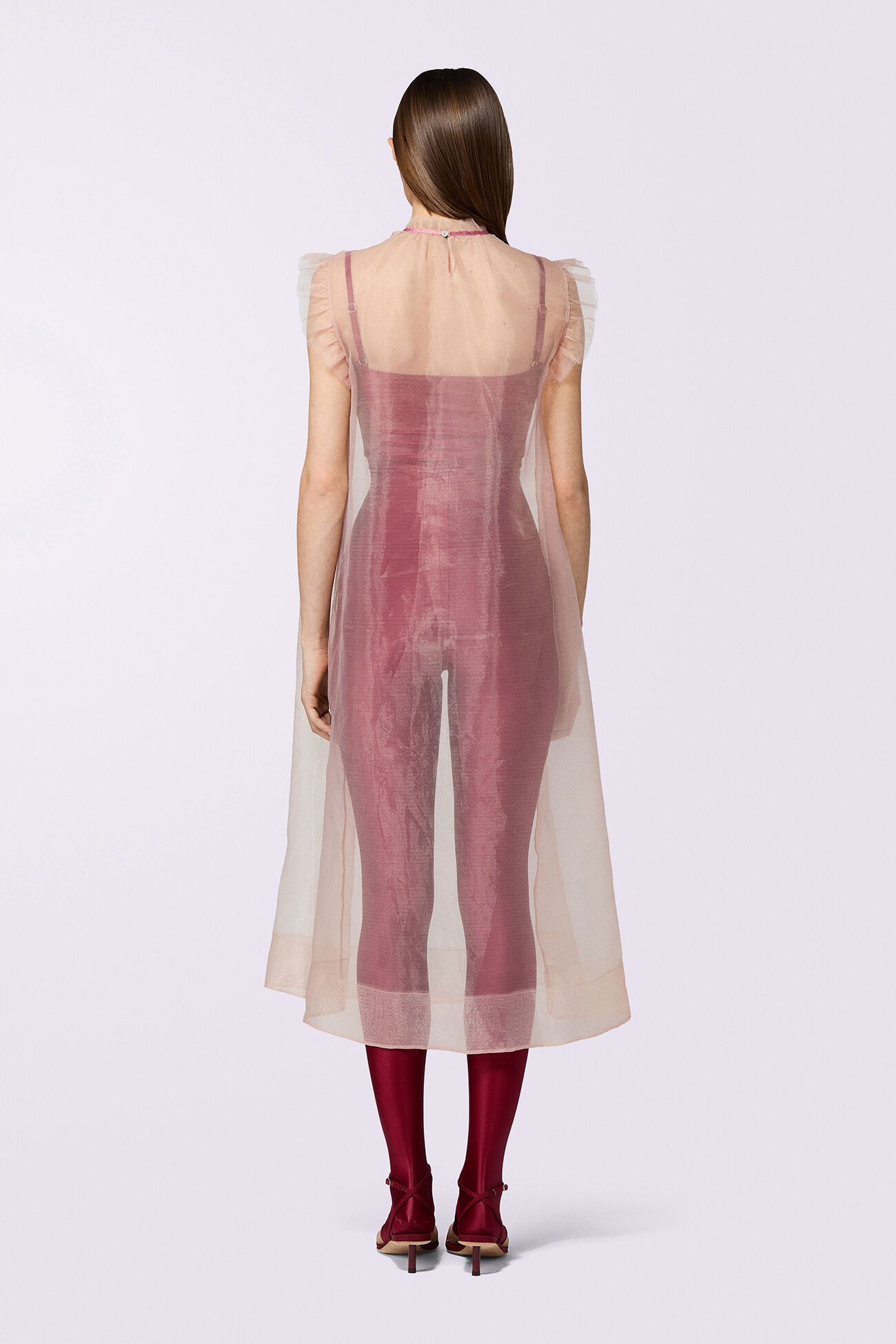 Sheer Nightgown Midi Dress Beige