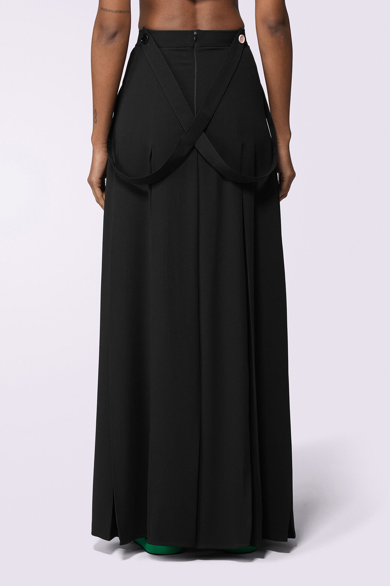 Embroidered Suspender Maxi Skirt Black