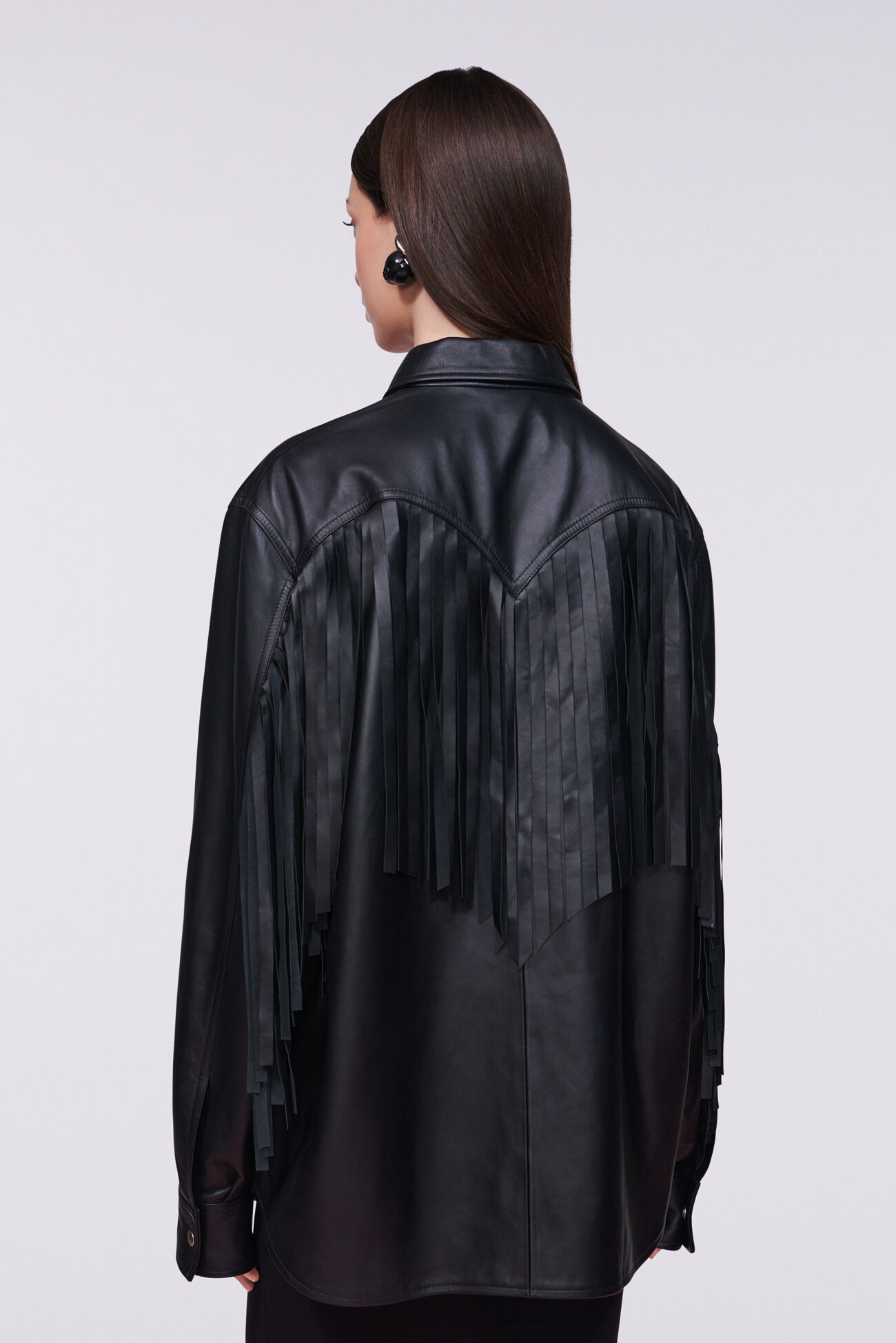 Unisex Fringe Leather Shirt Black