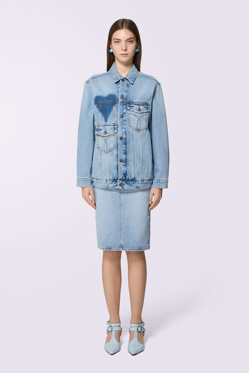 Heart Pocket Denim Jacket Light Blue