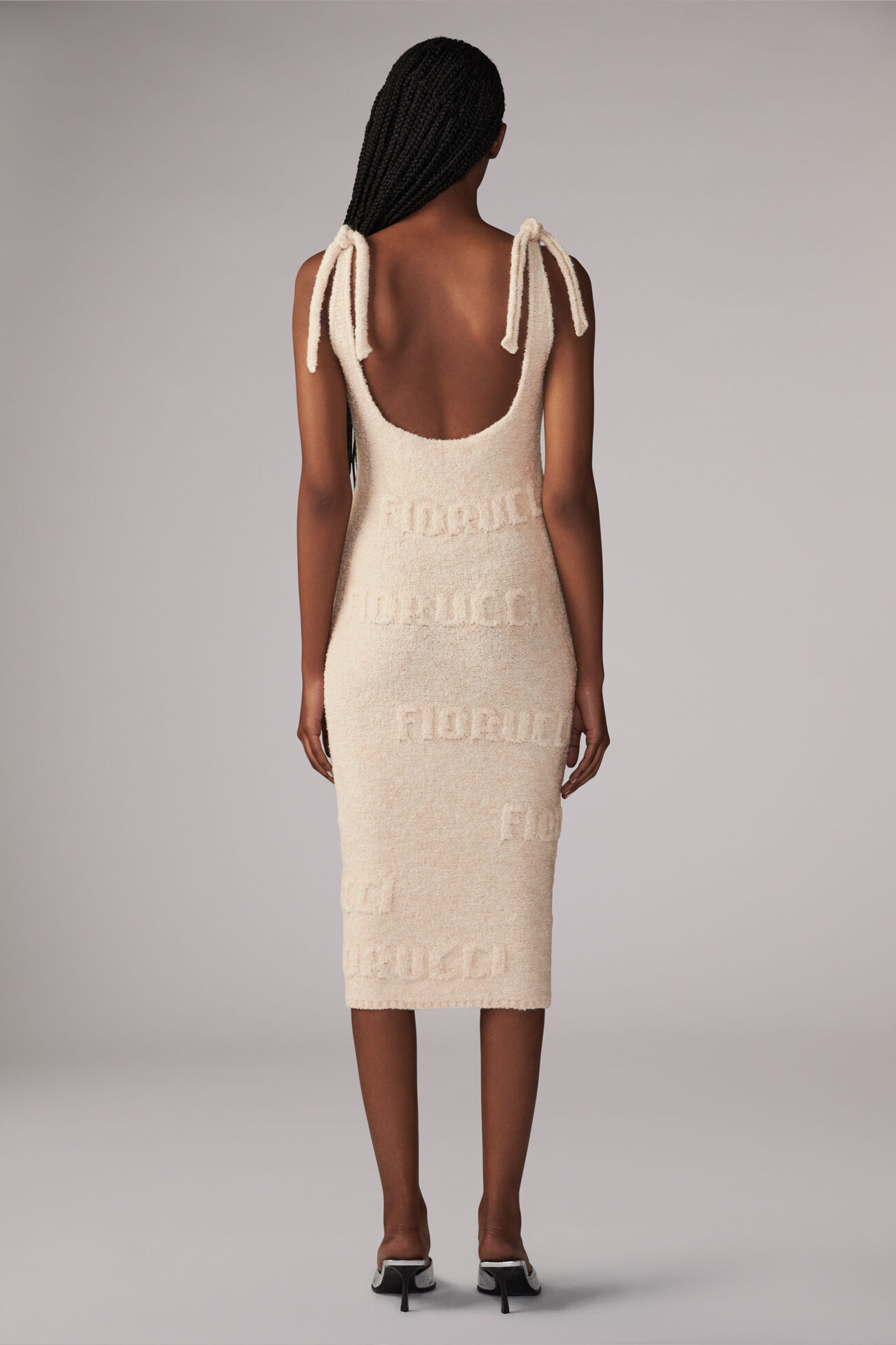 Embossed Logo Knit Midi Dress Cream