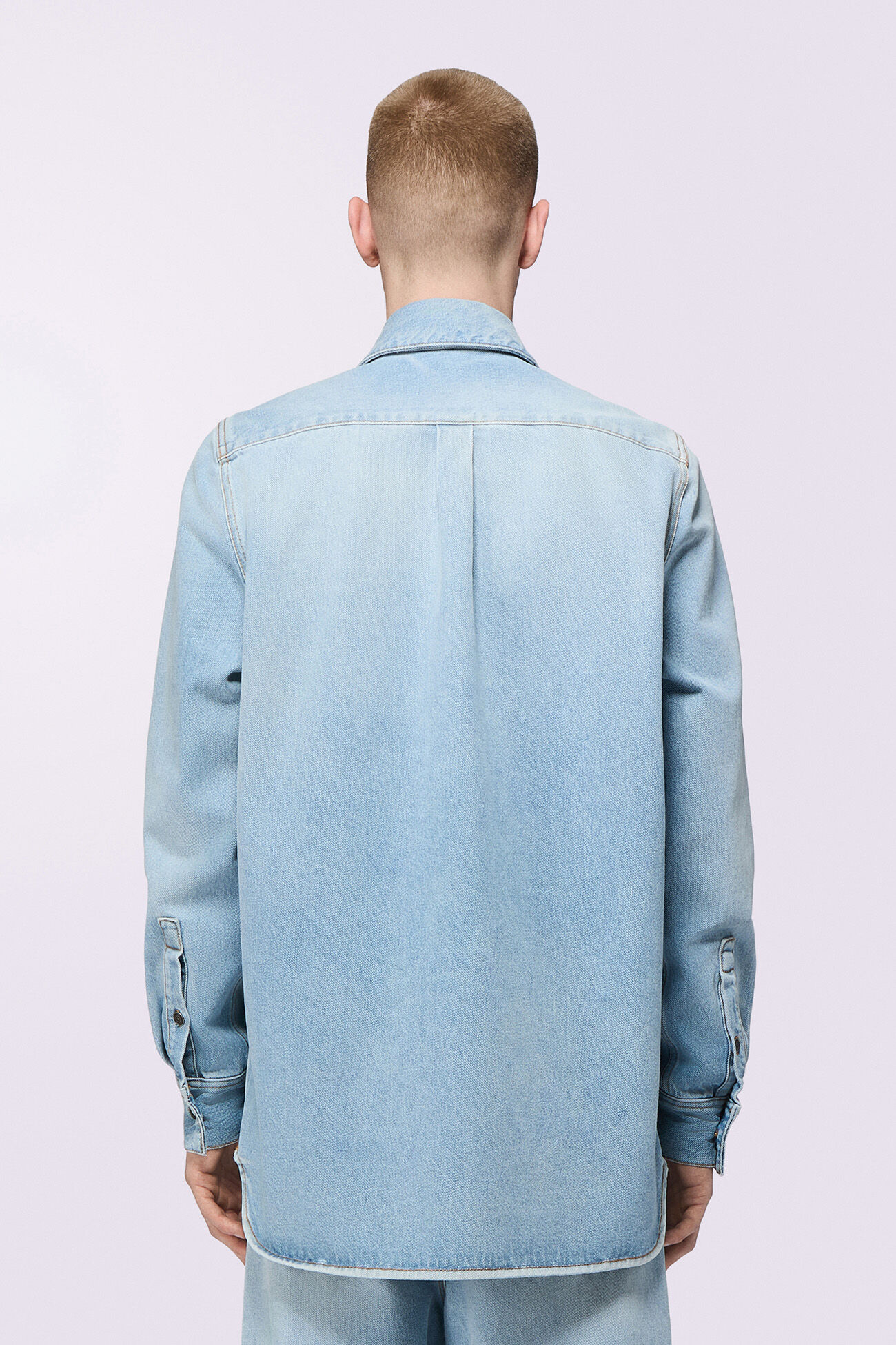 Tricolor Stripe Logo Denim Shirt Light Blue