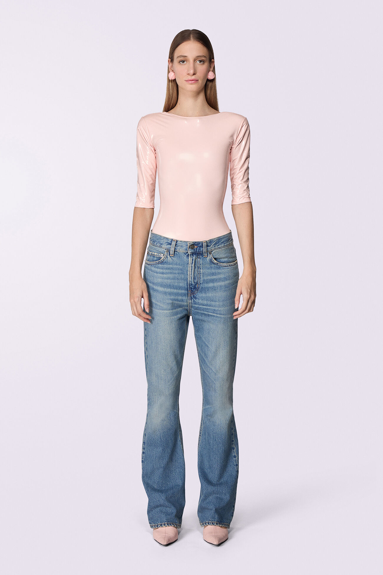 Unisex Low Rise Flare Jeans Mid Blue