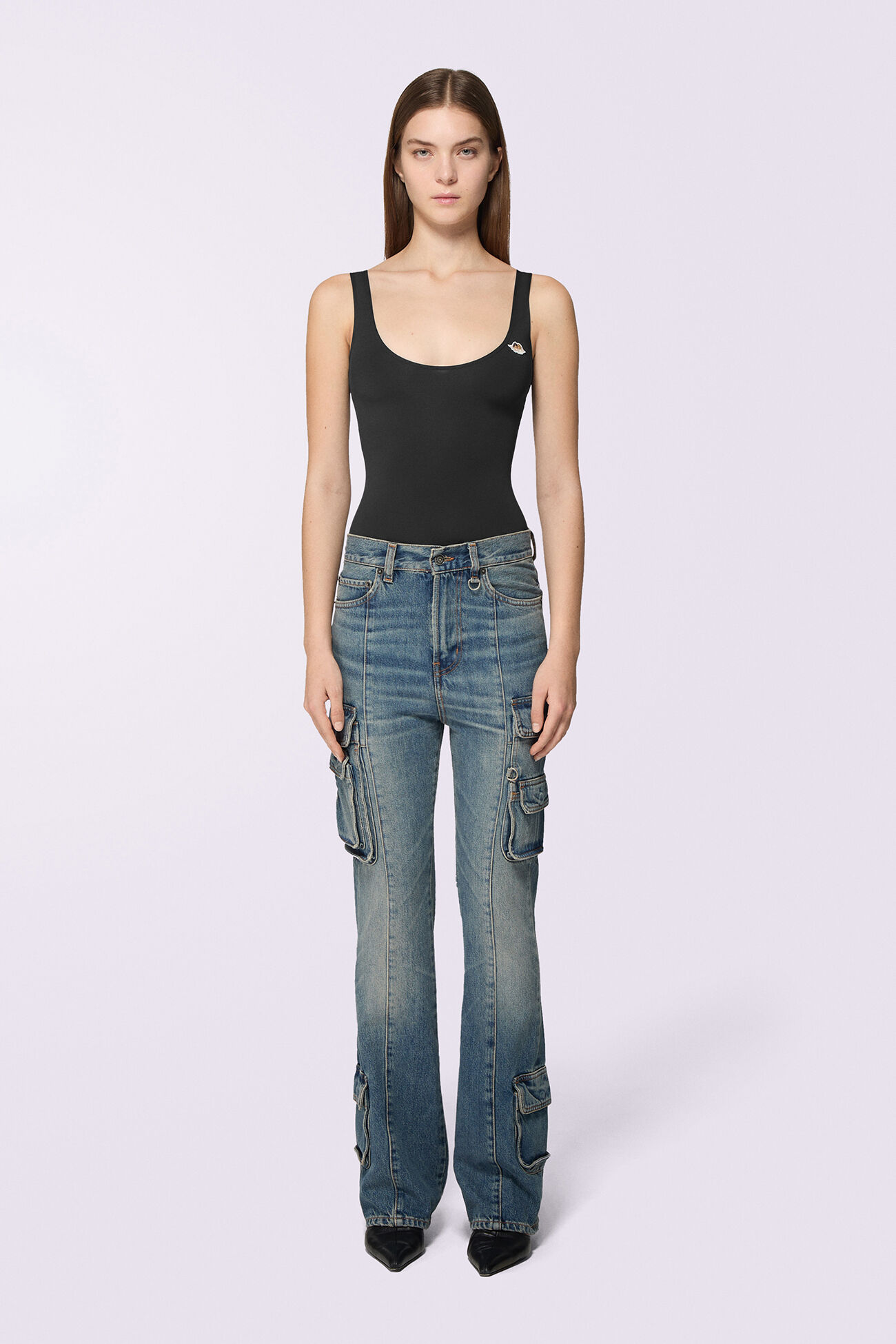 Unisex Multipocket Flare Jeans Mid Blue