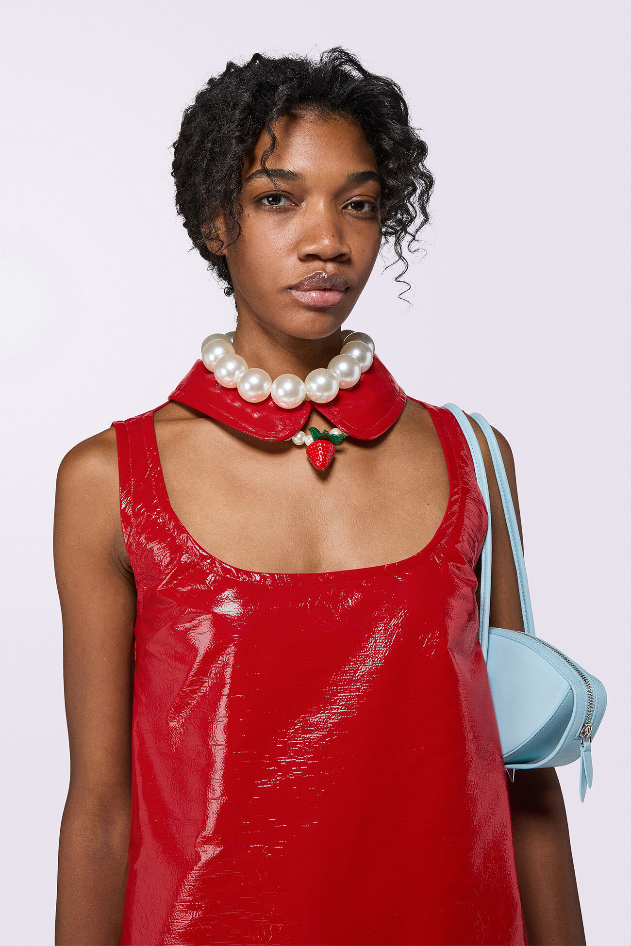 Collar Cutout Vinyl Mini Dress Red