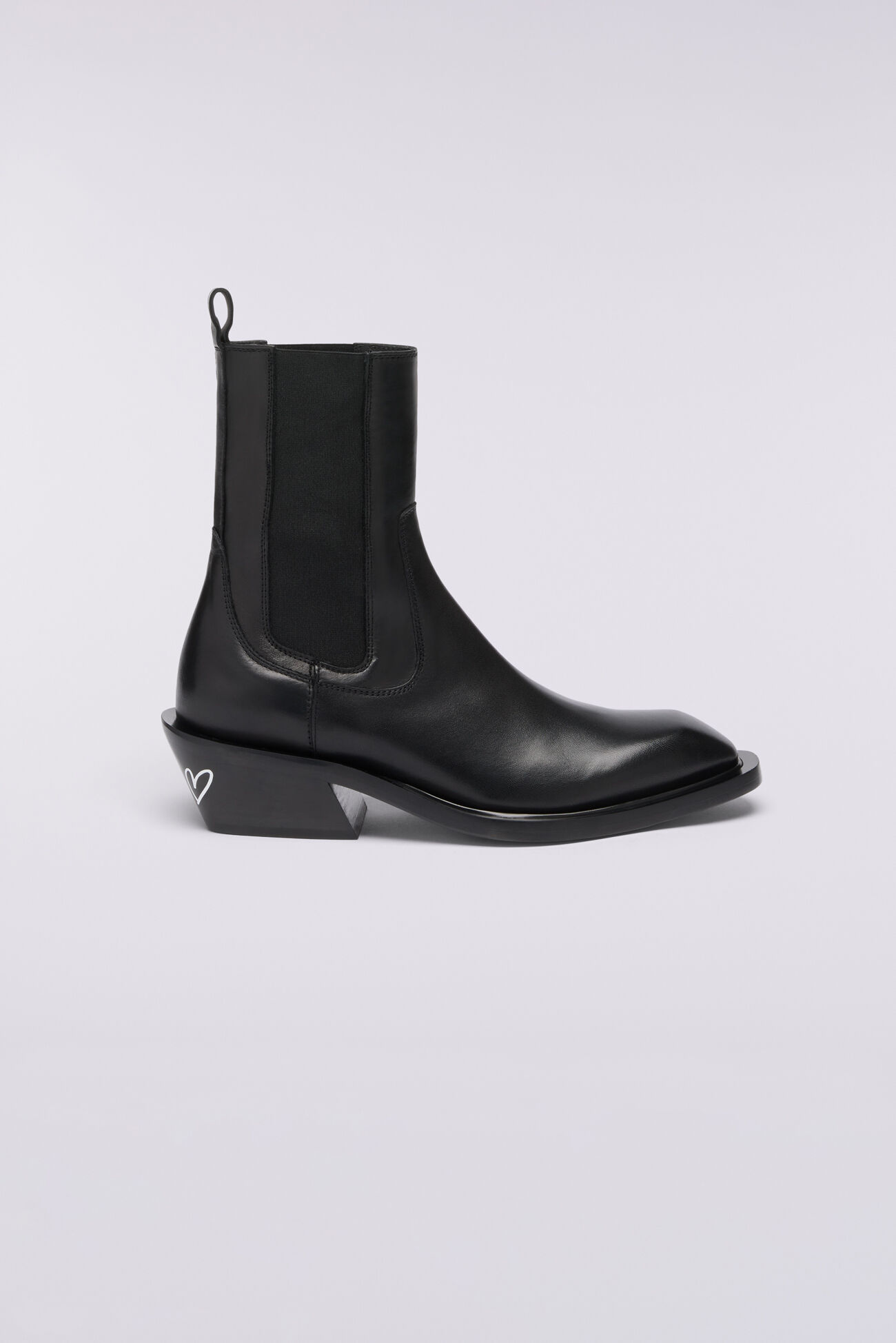 Women's Heart Leather Boots Black