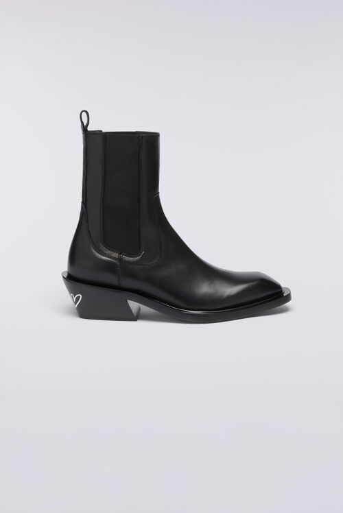 Women's Heart Leather Boots Black