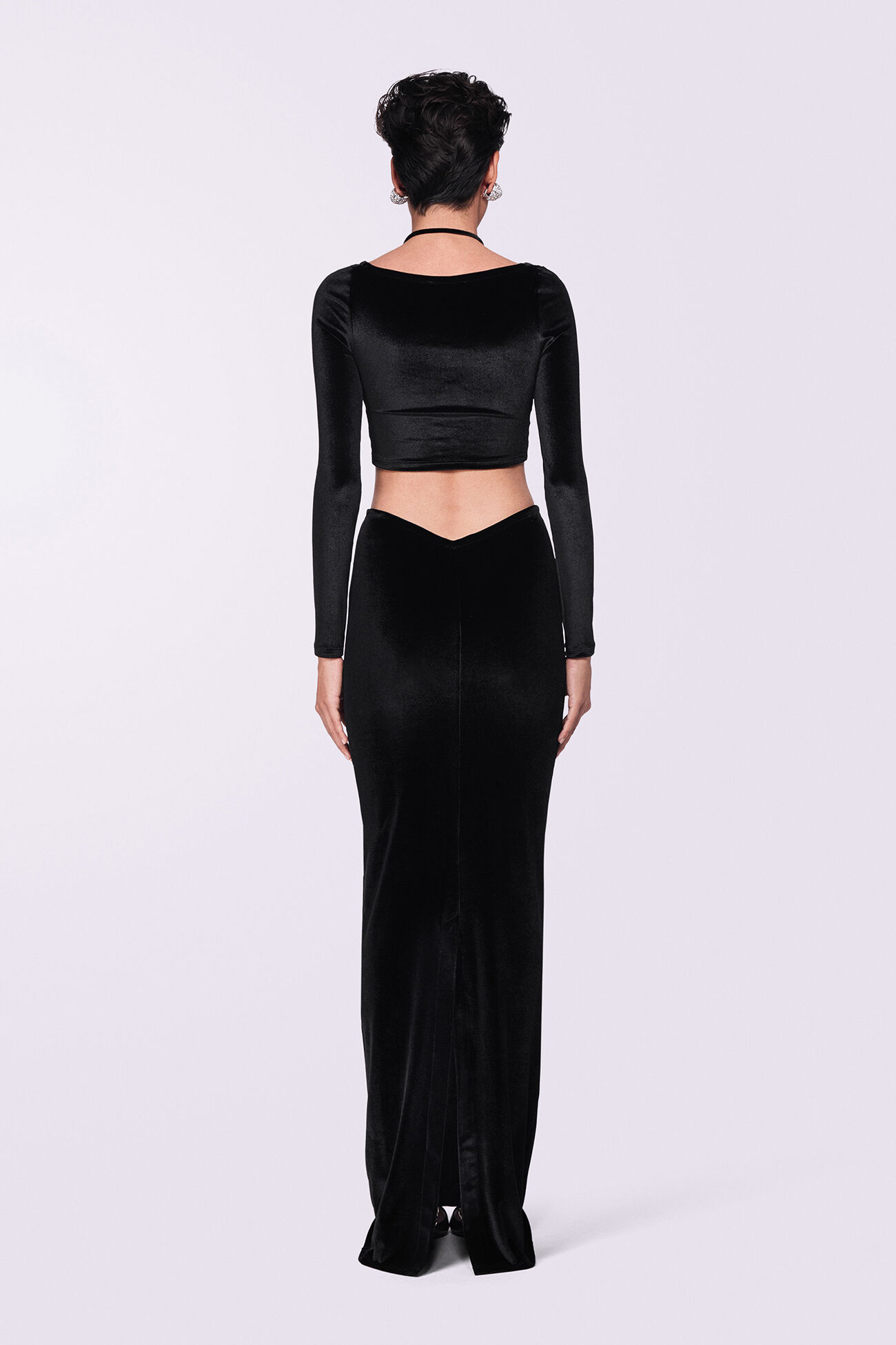 Heart Velour Maxi Skirt Black