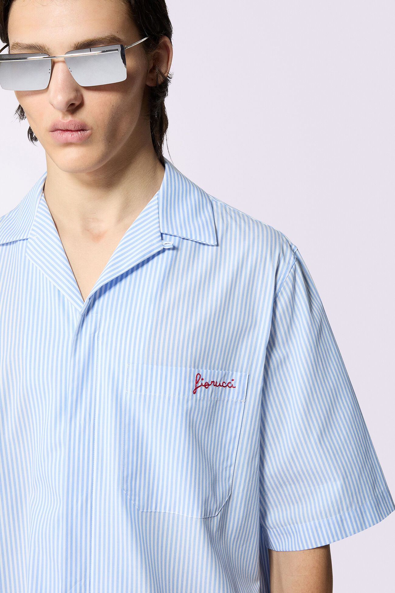 Logo Stripe Bowling Shirt Blue