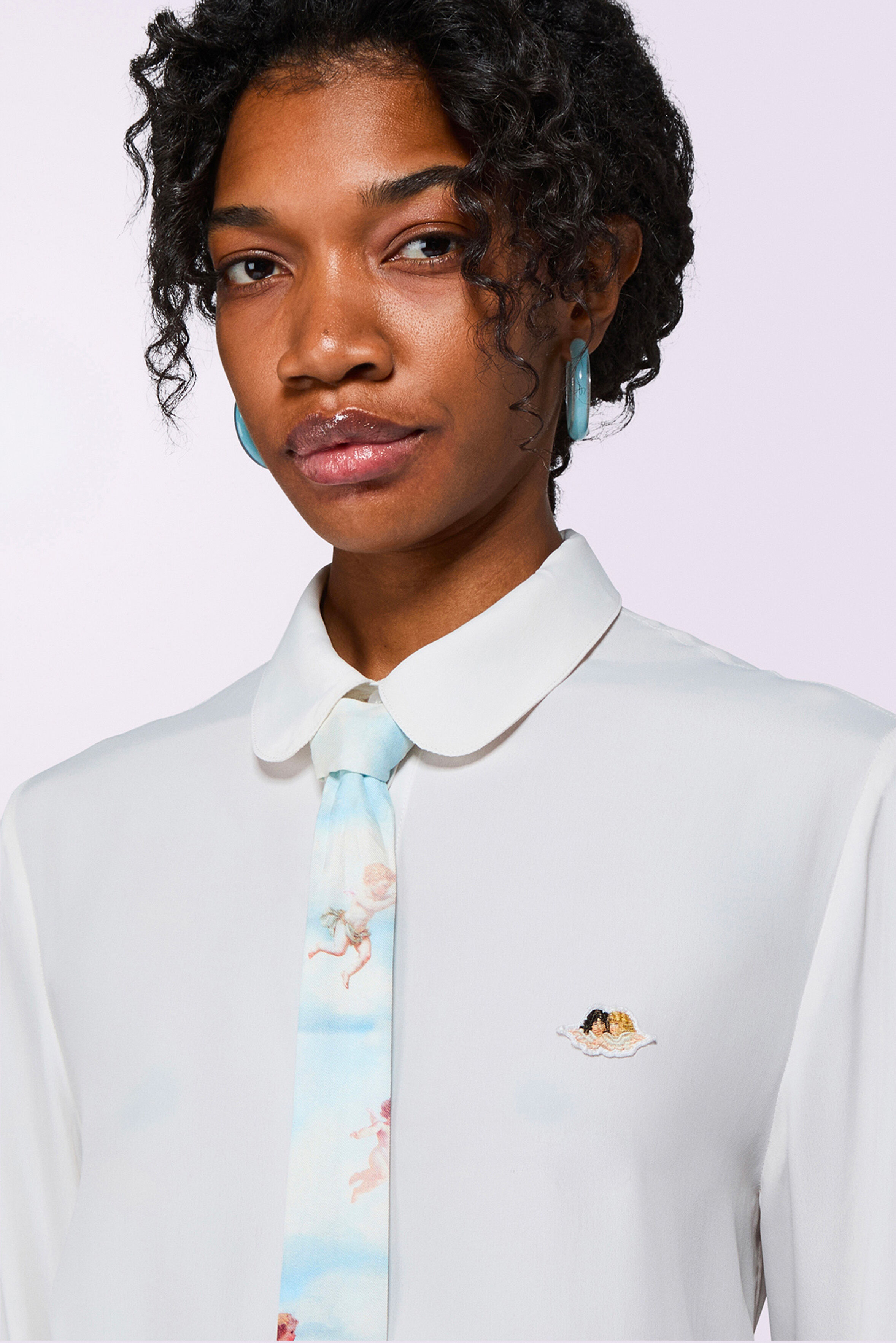 Angels Patch Crepe de Chine Shirt White