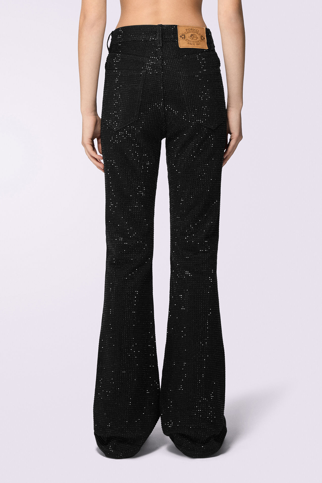 Unisex Rhinestone Flare Jeans Black