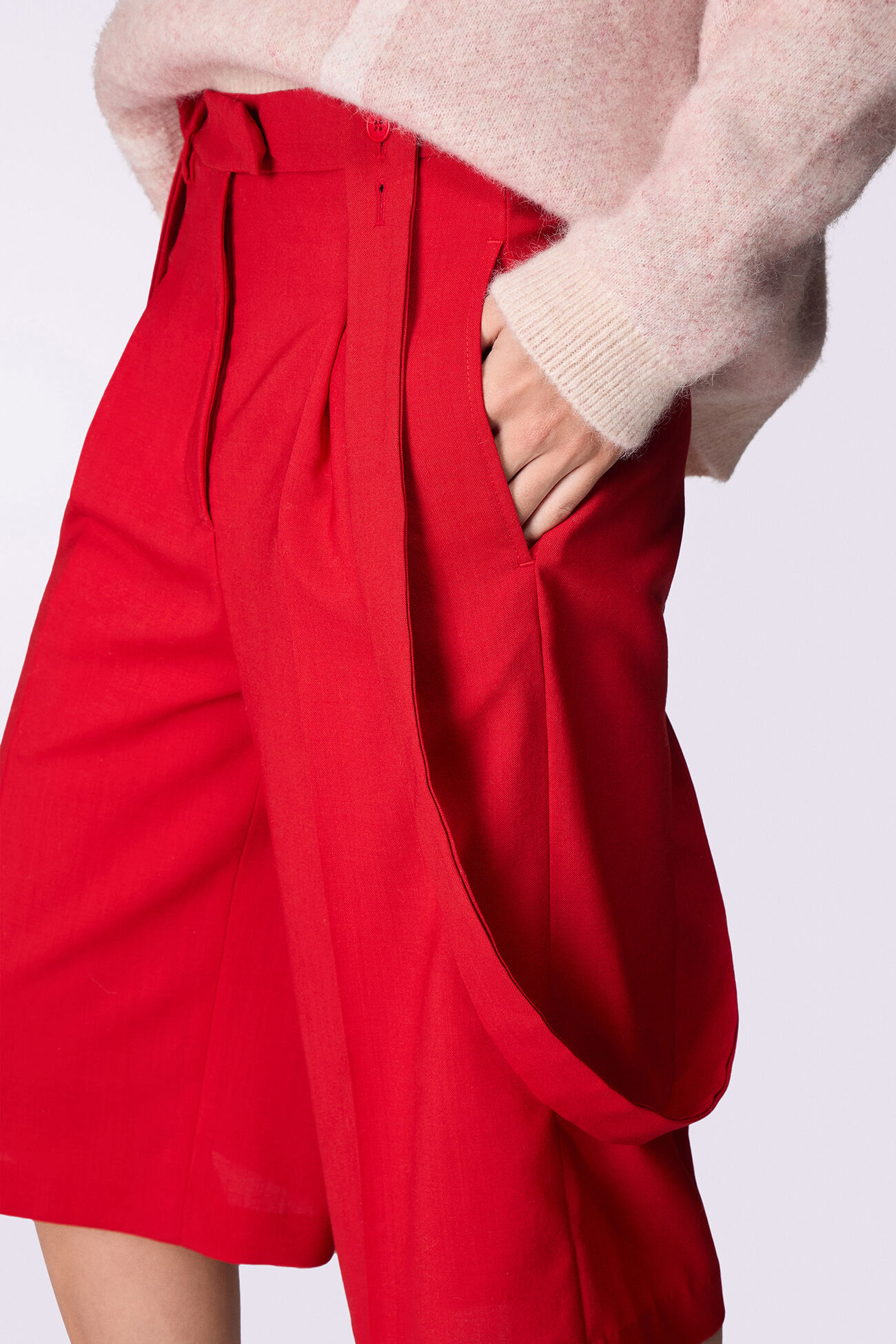 Embroidered Suspender Shorts Red