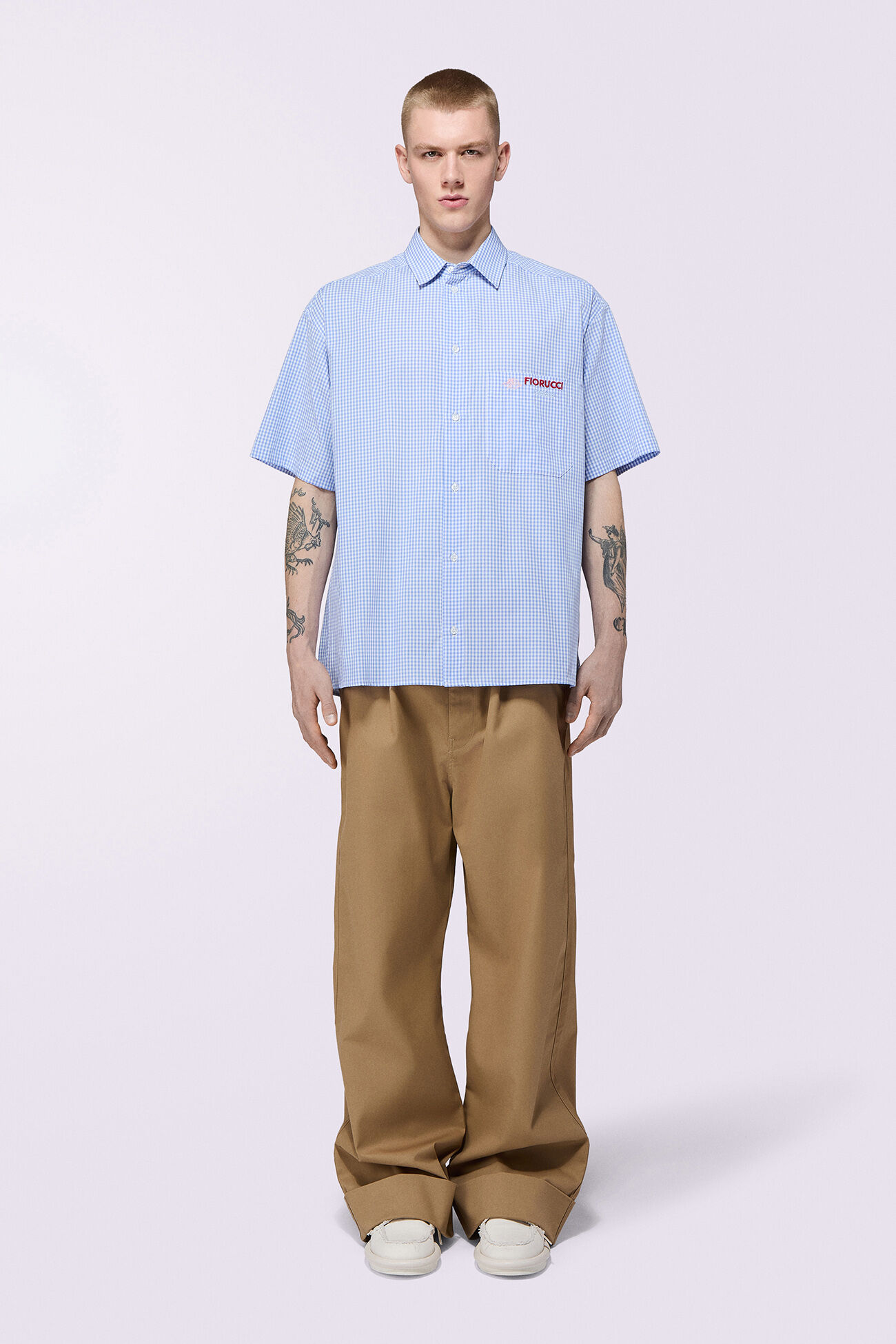 Embroidered Baggy Trousers Beige