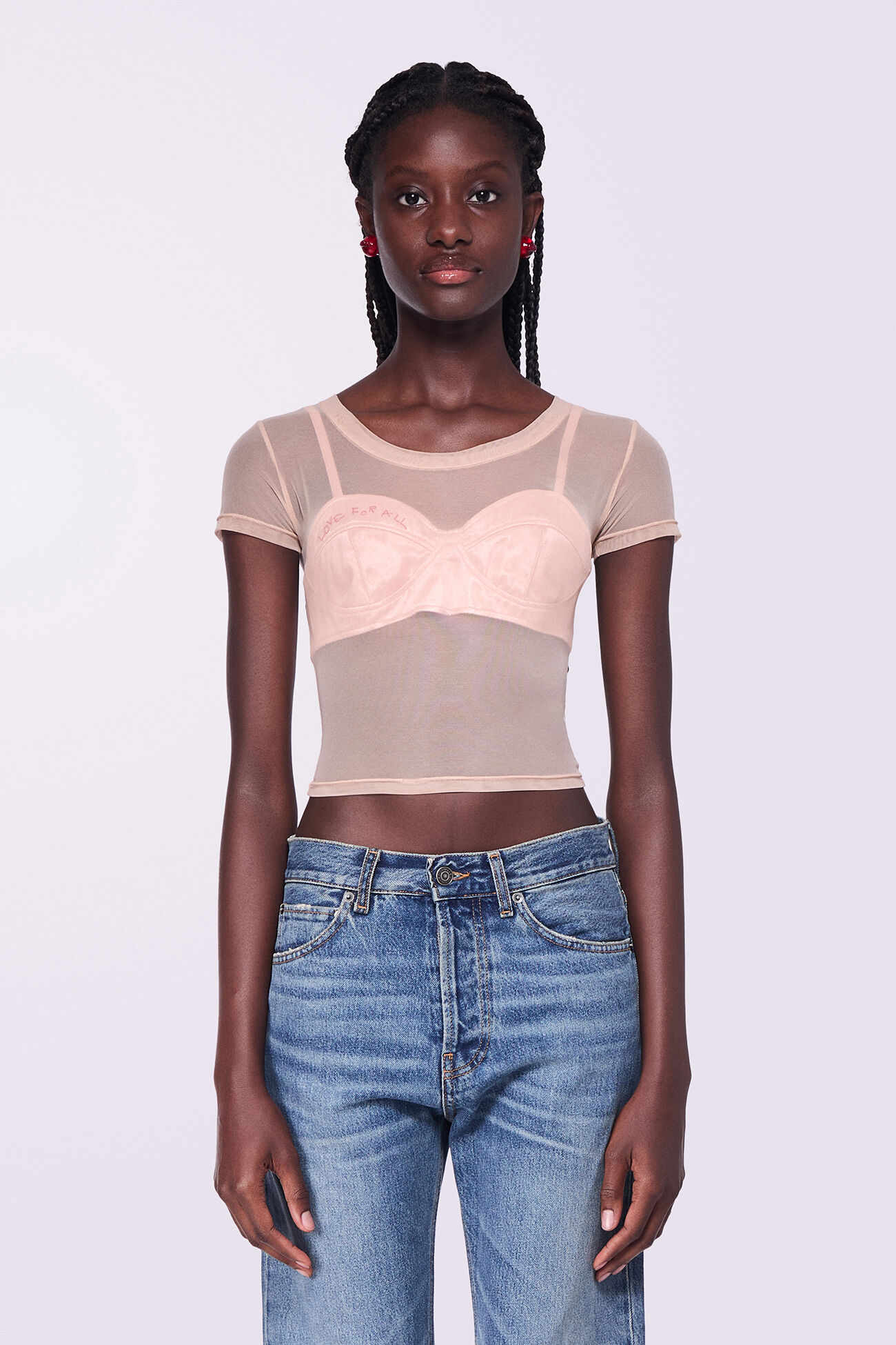 Tulle Crop Top Beige