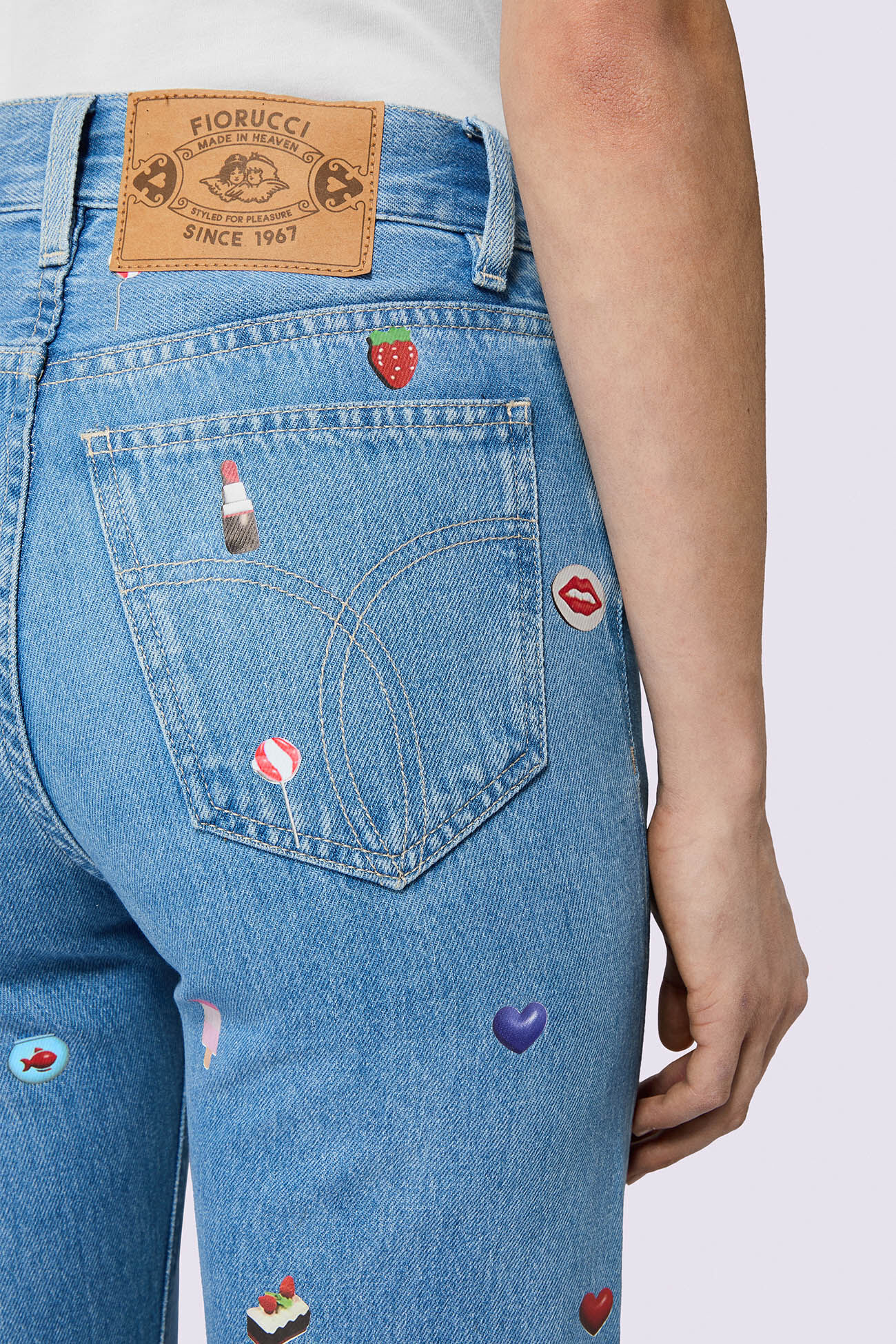 Charm Print Wide Leg Jeans Baby Blue