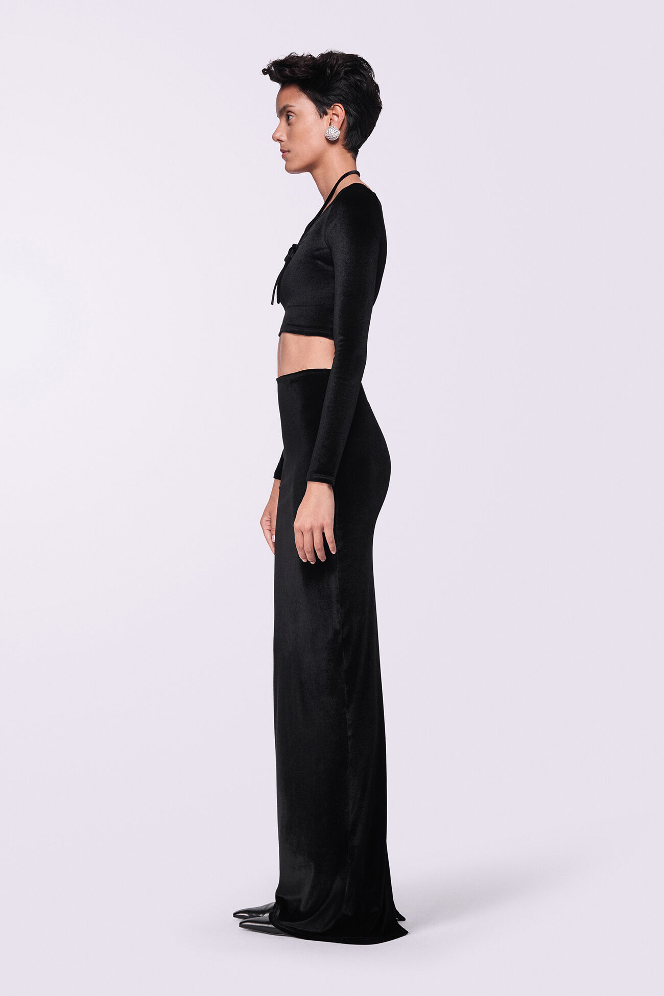 Heart Velour Maxi Skirt Black