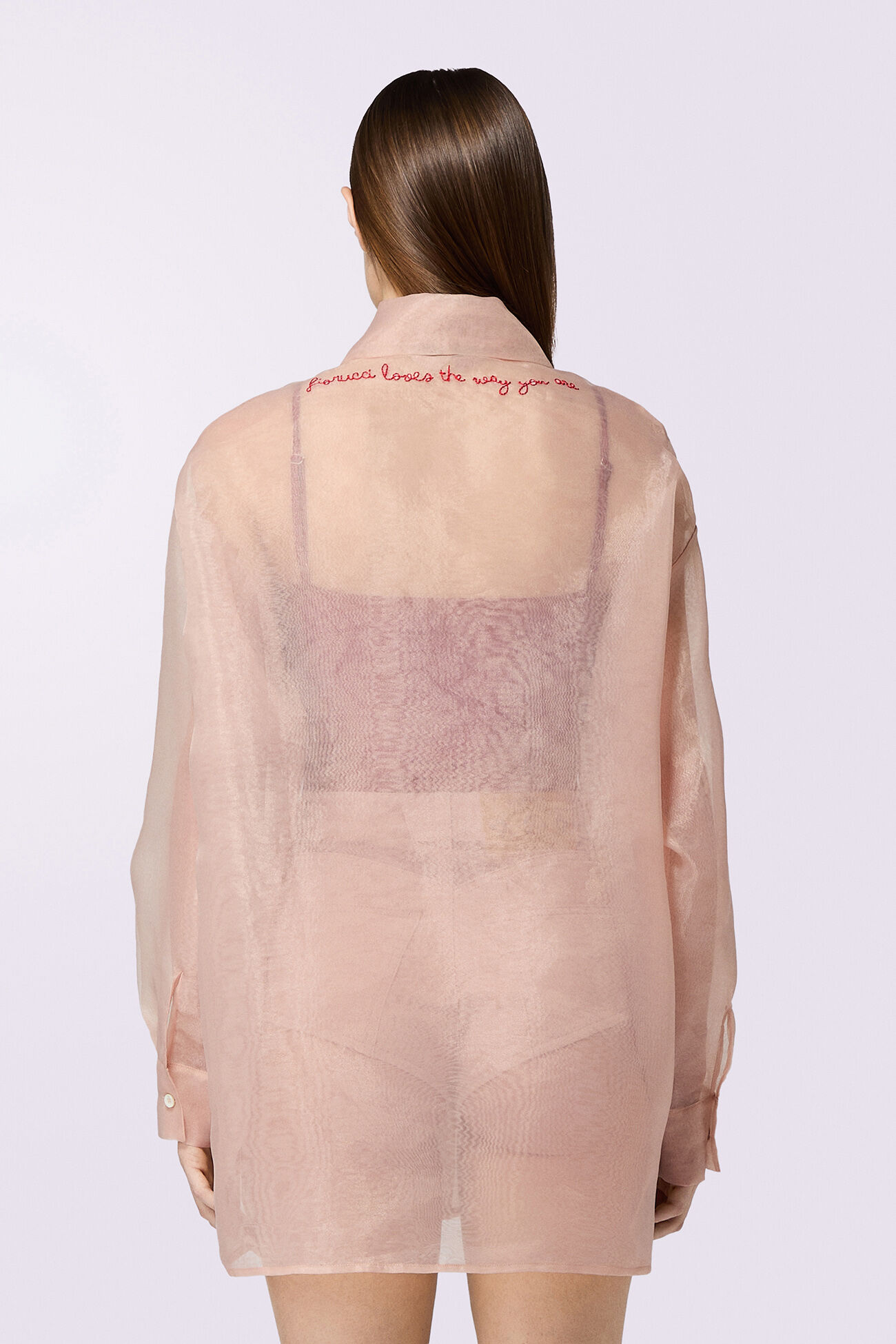 Embroidered Sheer Shirt Beige