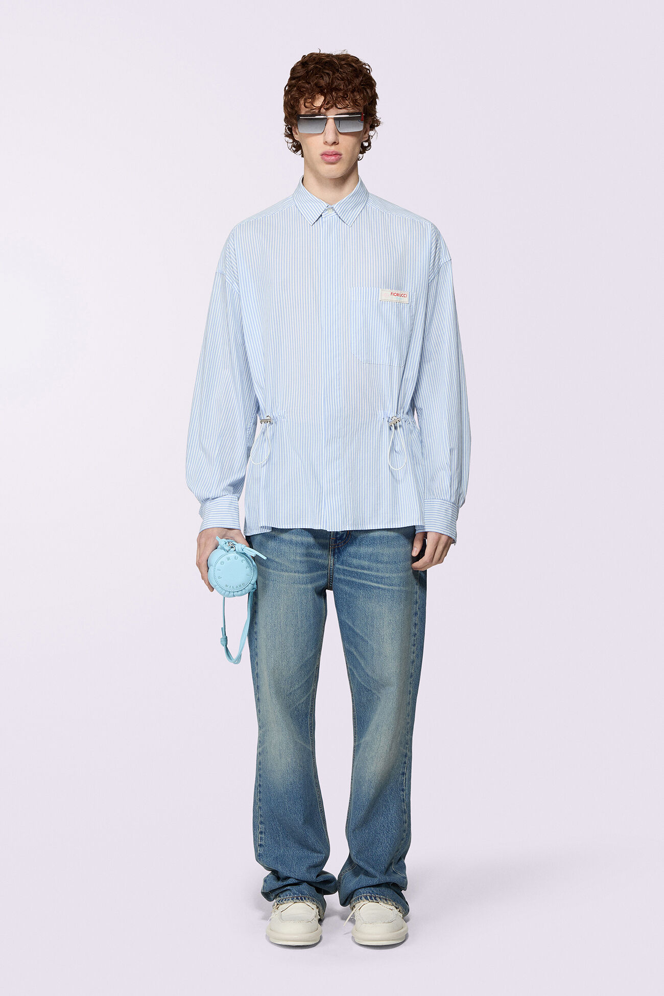 Unisex Label Patch Stripe Shirt Blue