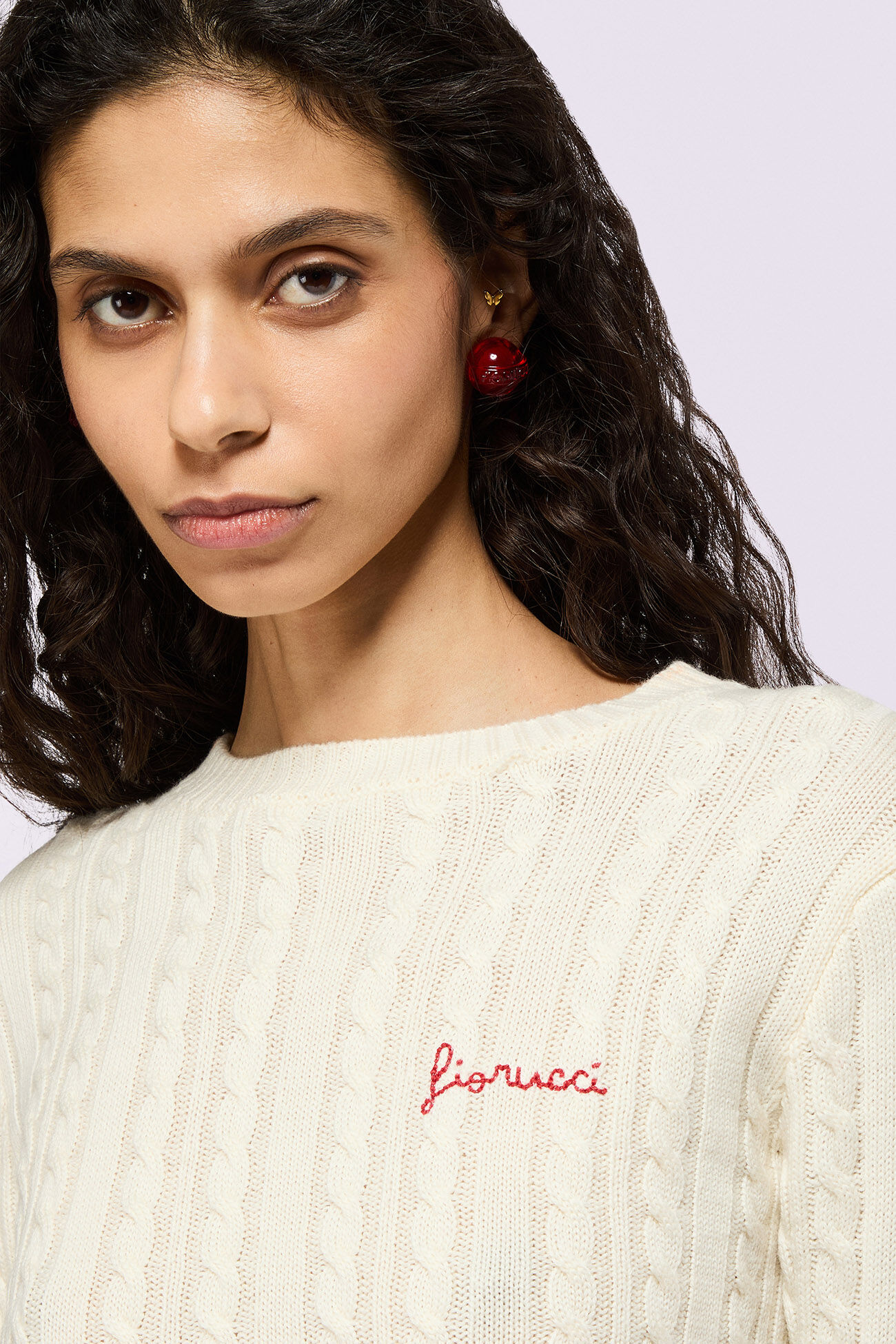 Cableknit Logo Crop Jumper Cream