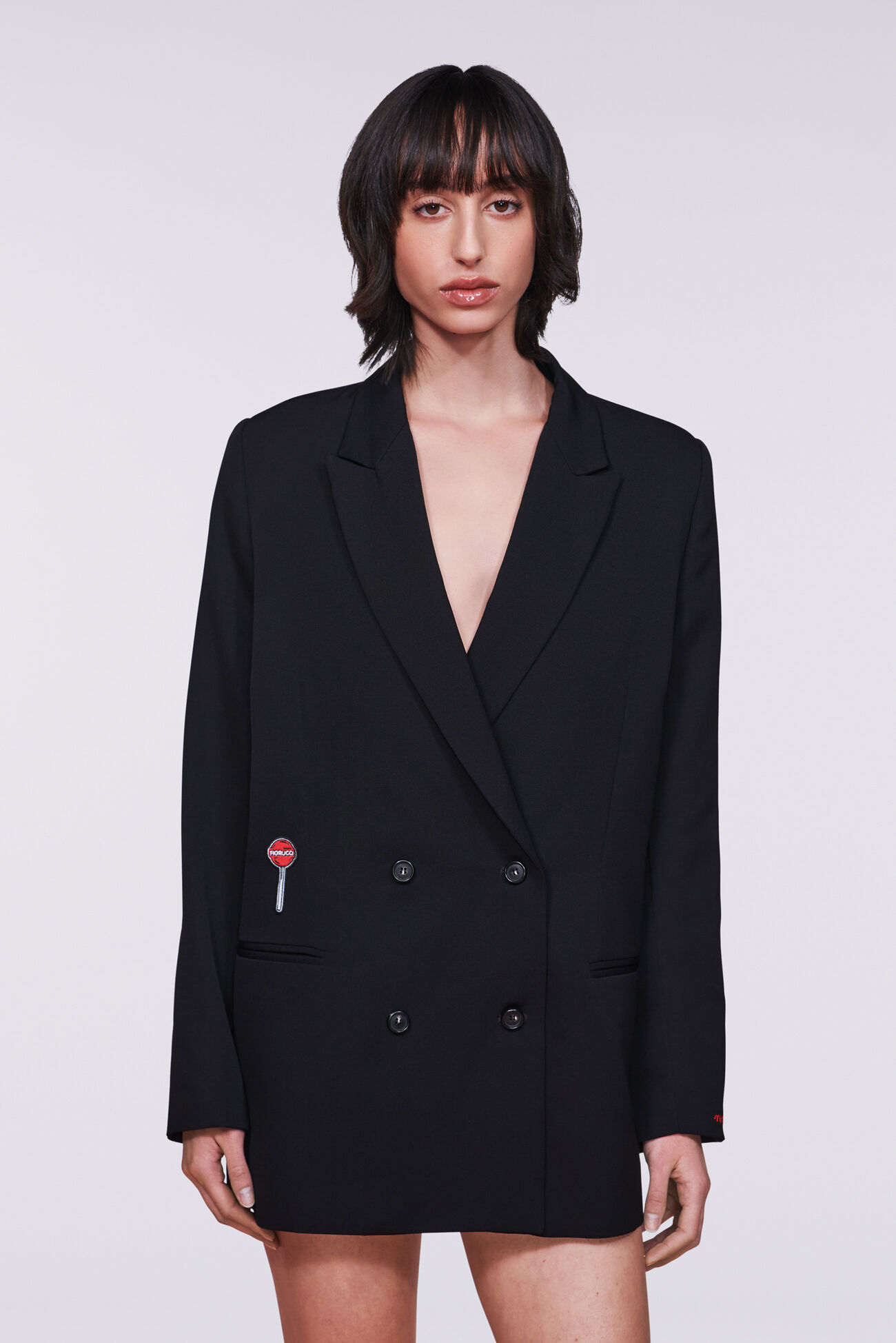 Double Breasted Patch Blazer Black
