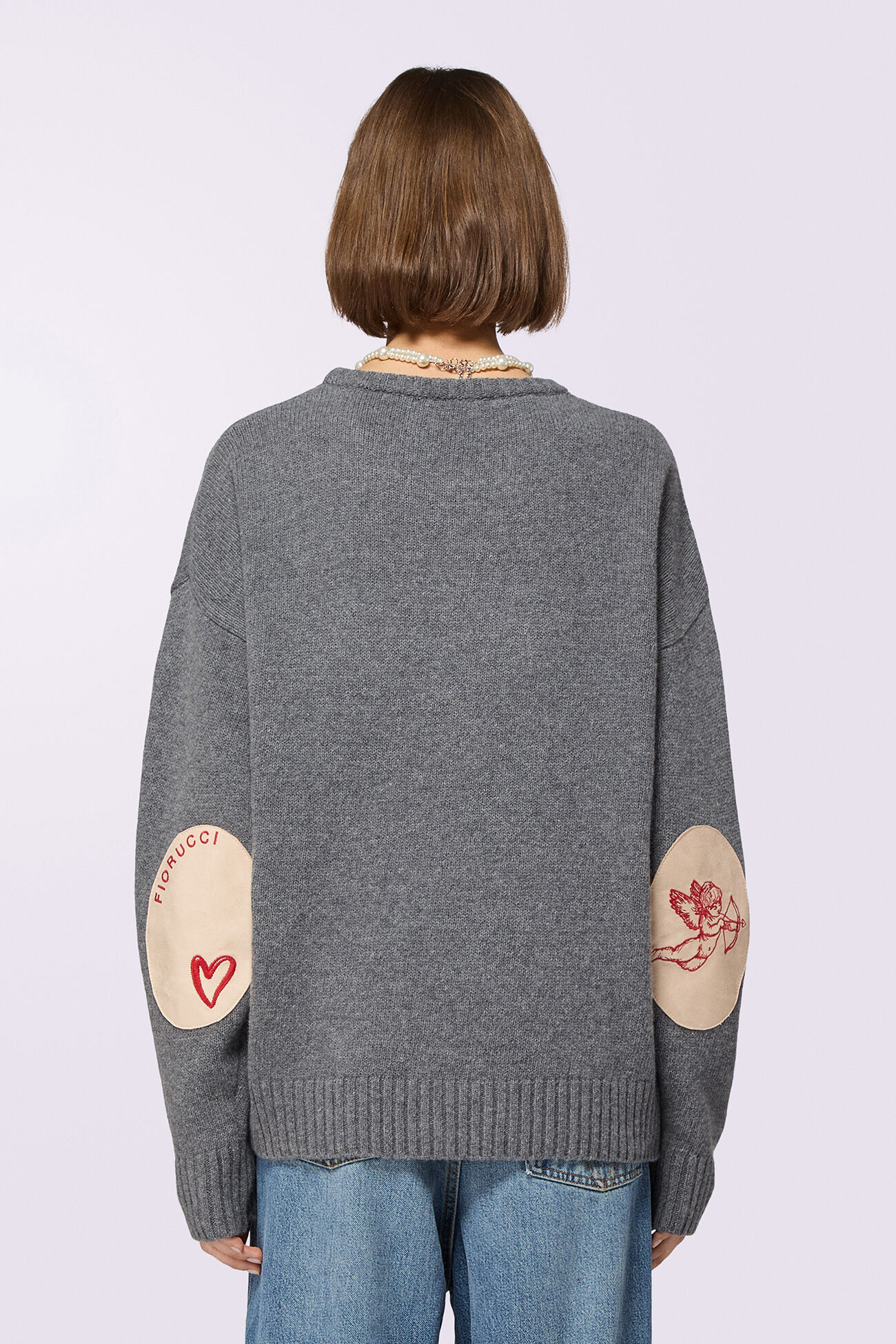 Cupid Patch Knit Jumper Grey