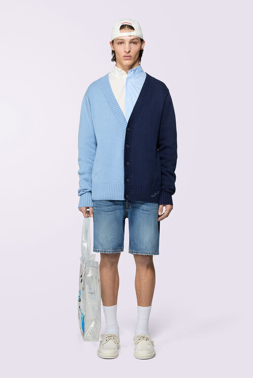 Two Colour Knit Cardigan Blue