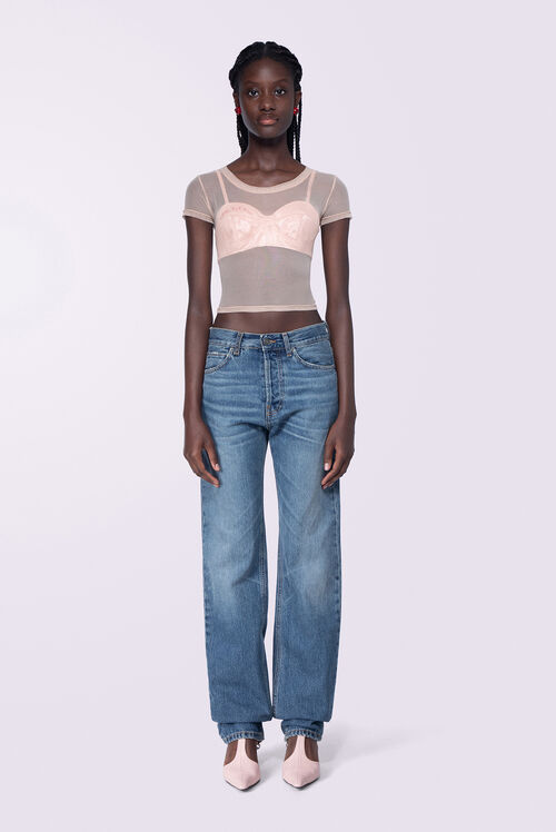 Tulle Crop Top Beige