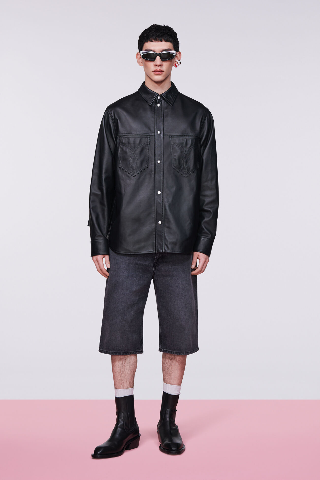 Unisex Fringe Leather Shirt Black