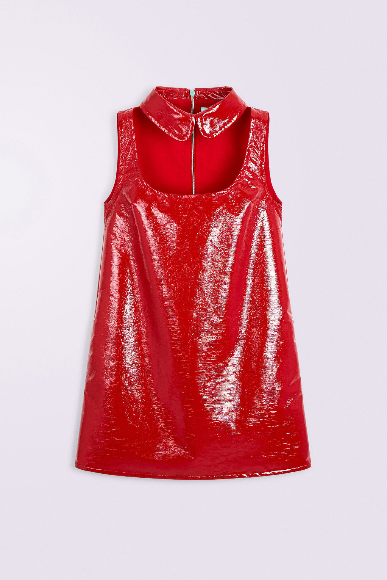 Collar Cutout Vinyl Mini Dress Red