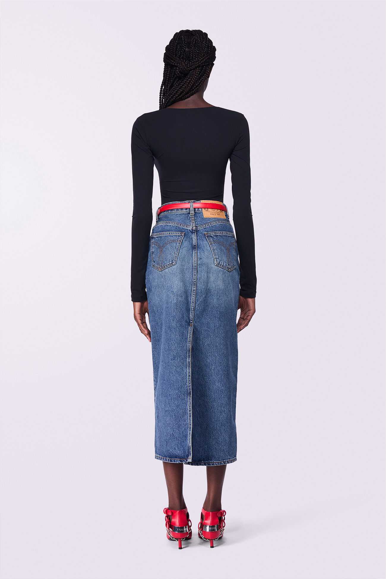 Denim Midi Skirt Mid Blue