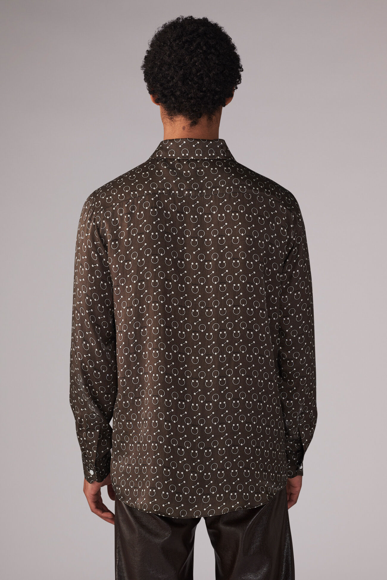 Unisex Piercing Print Shirt Brown