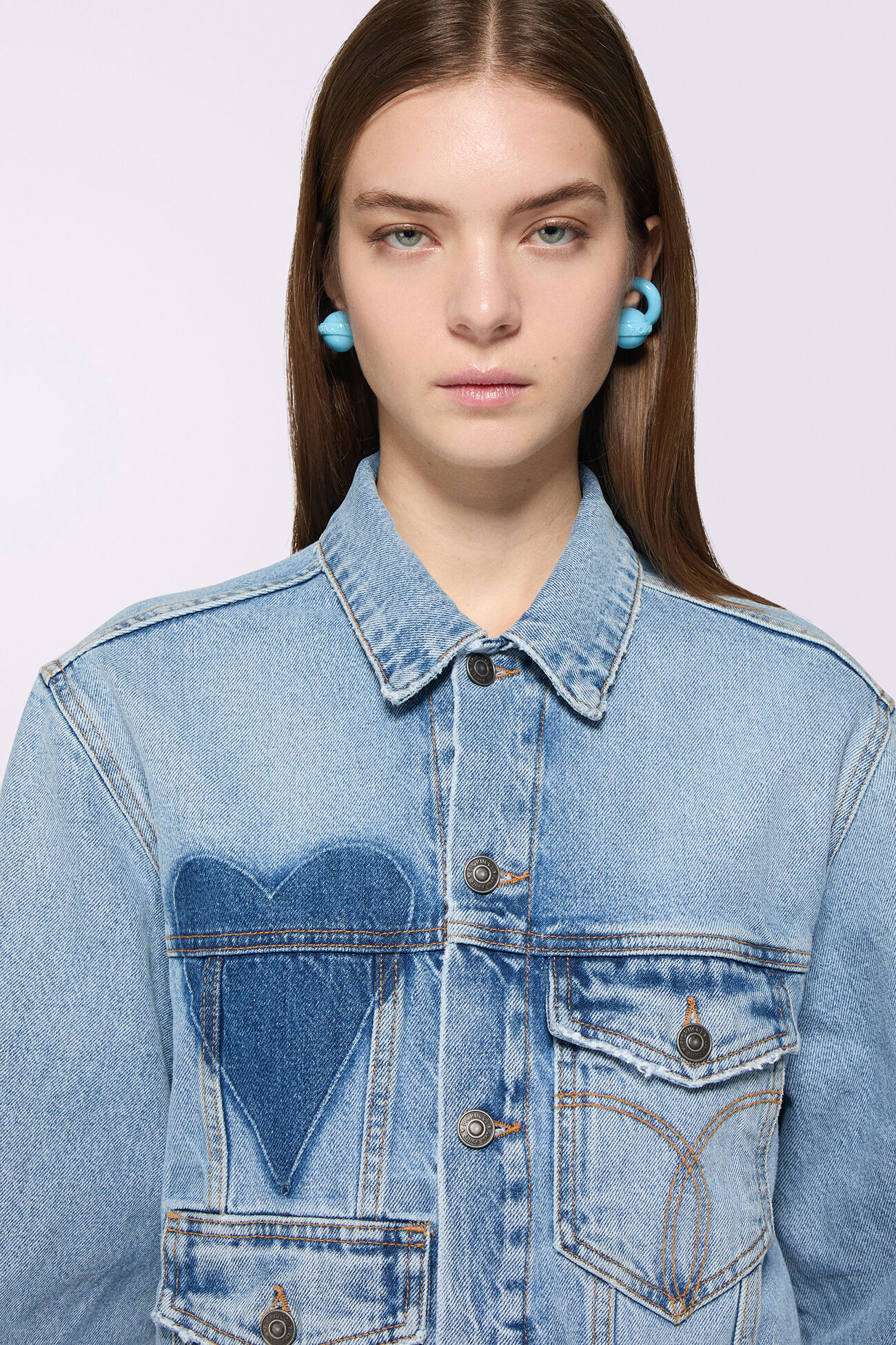 Heart Pocket Denim Jacket Light Blue