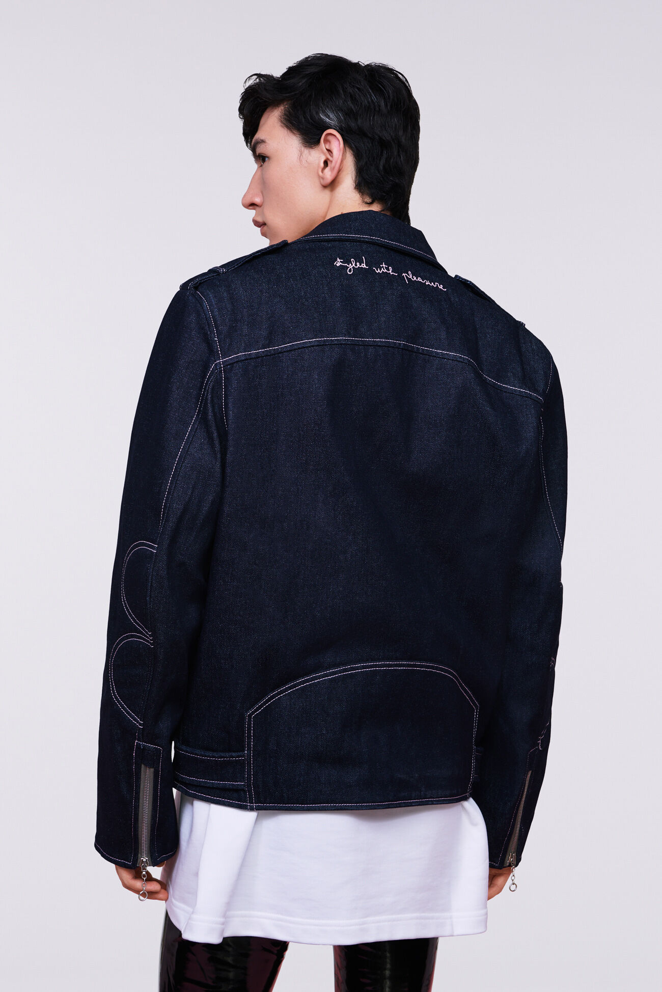 Unisex Biker Denim Jacket Dark Blue
